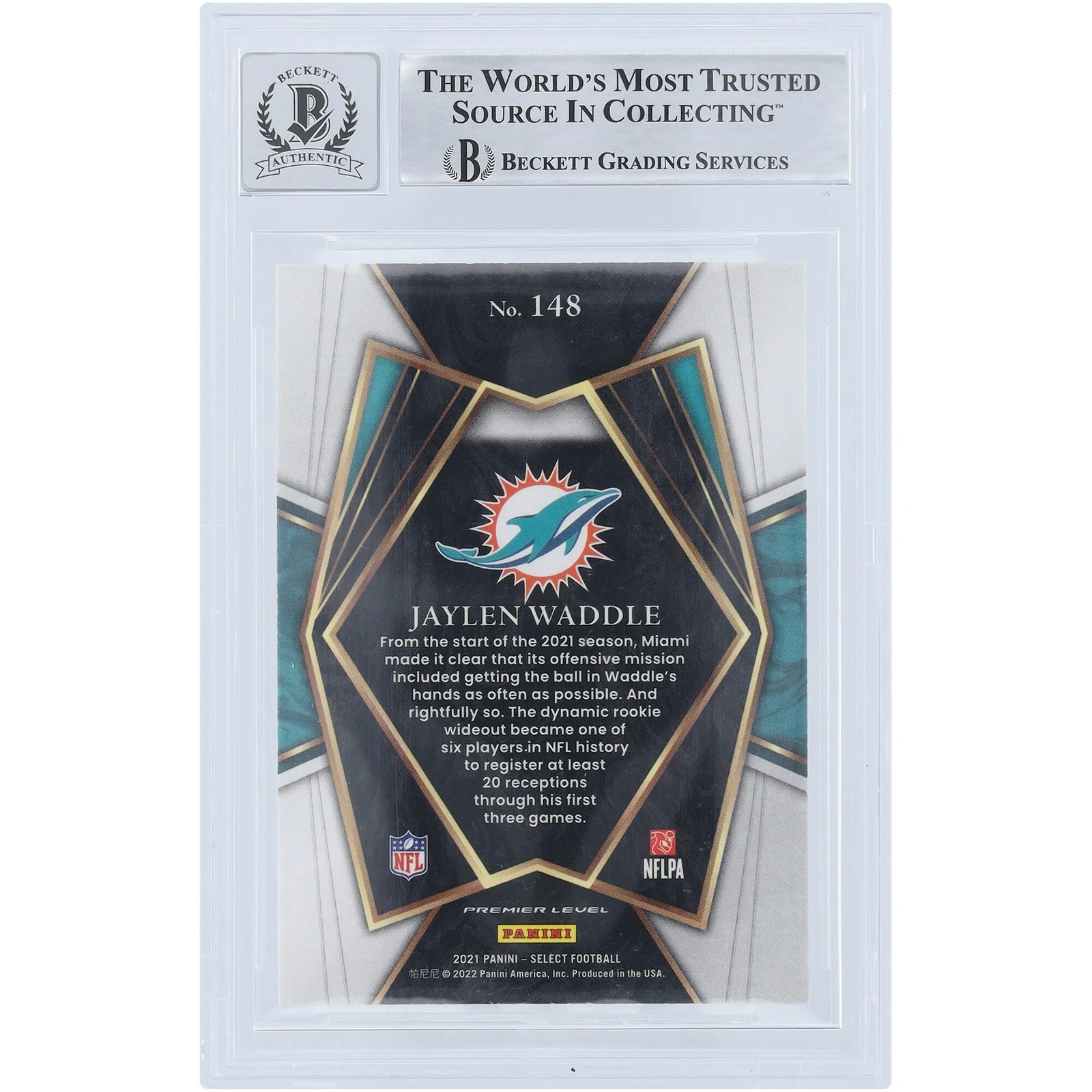 Jaylen Waddle Signed 2021 Panini Select Premier Level #148 Rookie Card | Beckett Graded 9