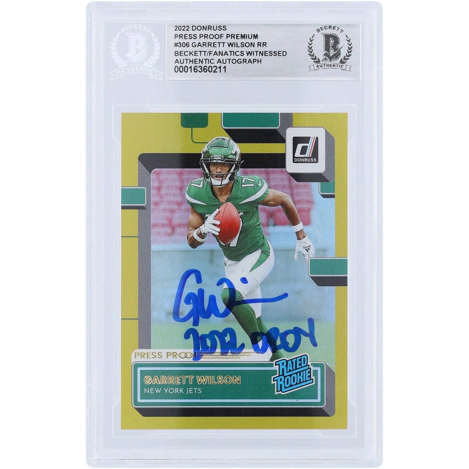 Garrett Wilson Signed 2022 Panini Donruss Rated Rookie #306 Card | 2022 OROY Inscription