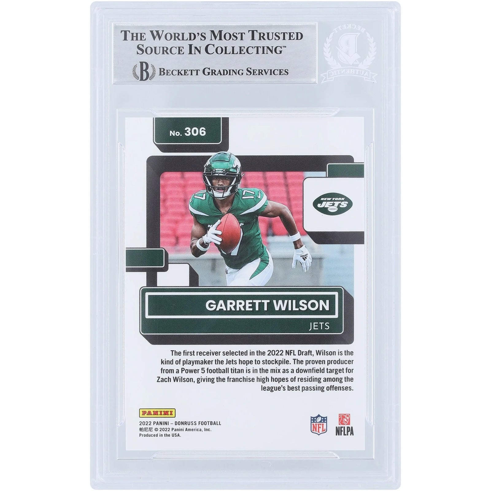 Garrett Wilson Signed 2022 Panini Donruss Rated Rookie #306 Card | 2022 OROY Inscription