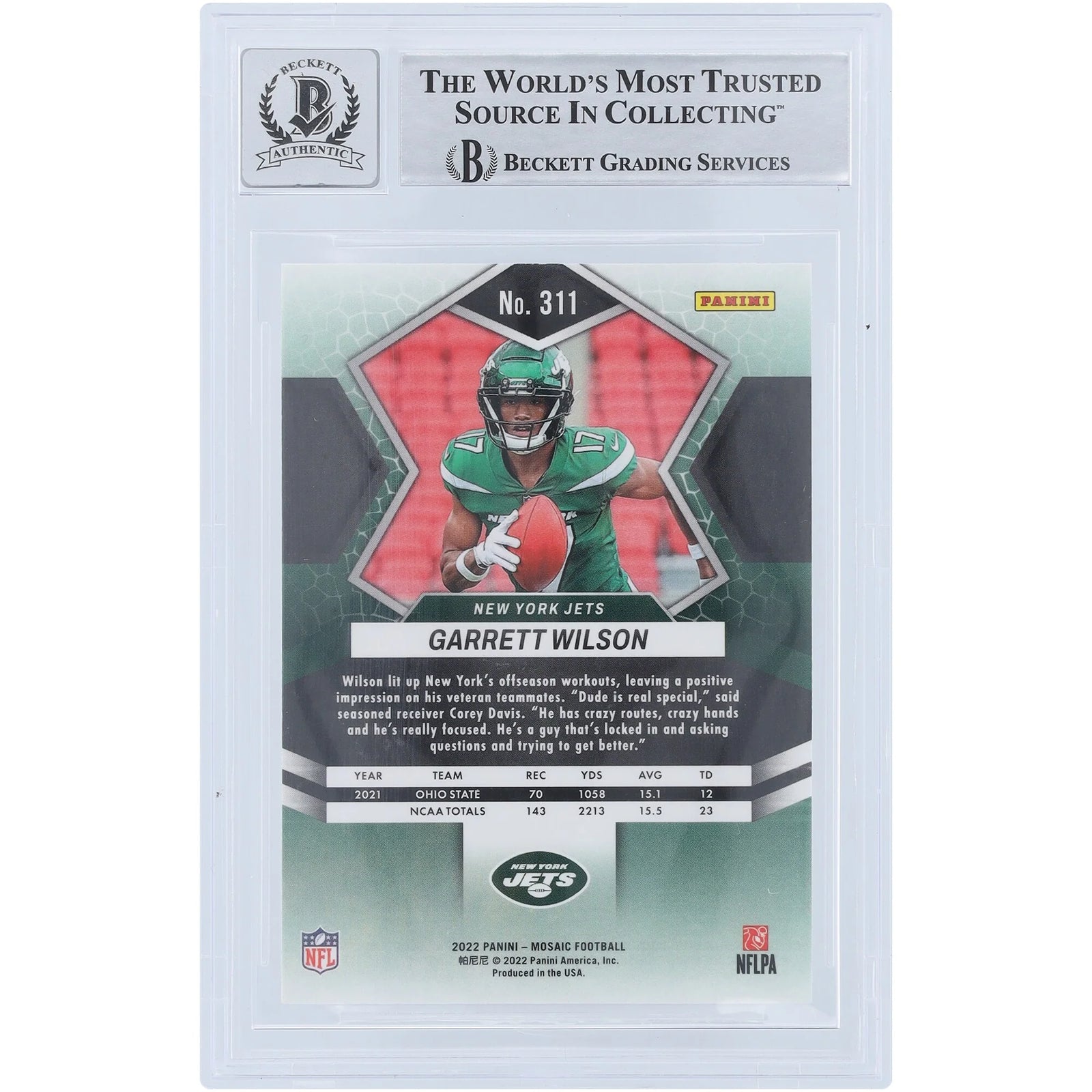 Garrett Wilson Signed 2022 Panini Mosaic #311 Rookie Card | 2022 OROY Inscription