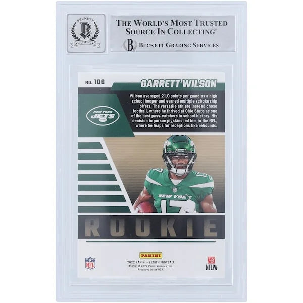 Garrett Wilson Signed 2022 Panini Zenith Red Zone Rookie #106 Card | Beckett Authenticated