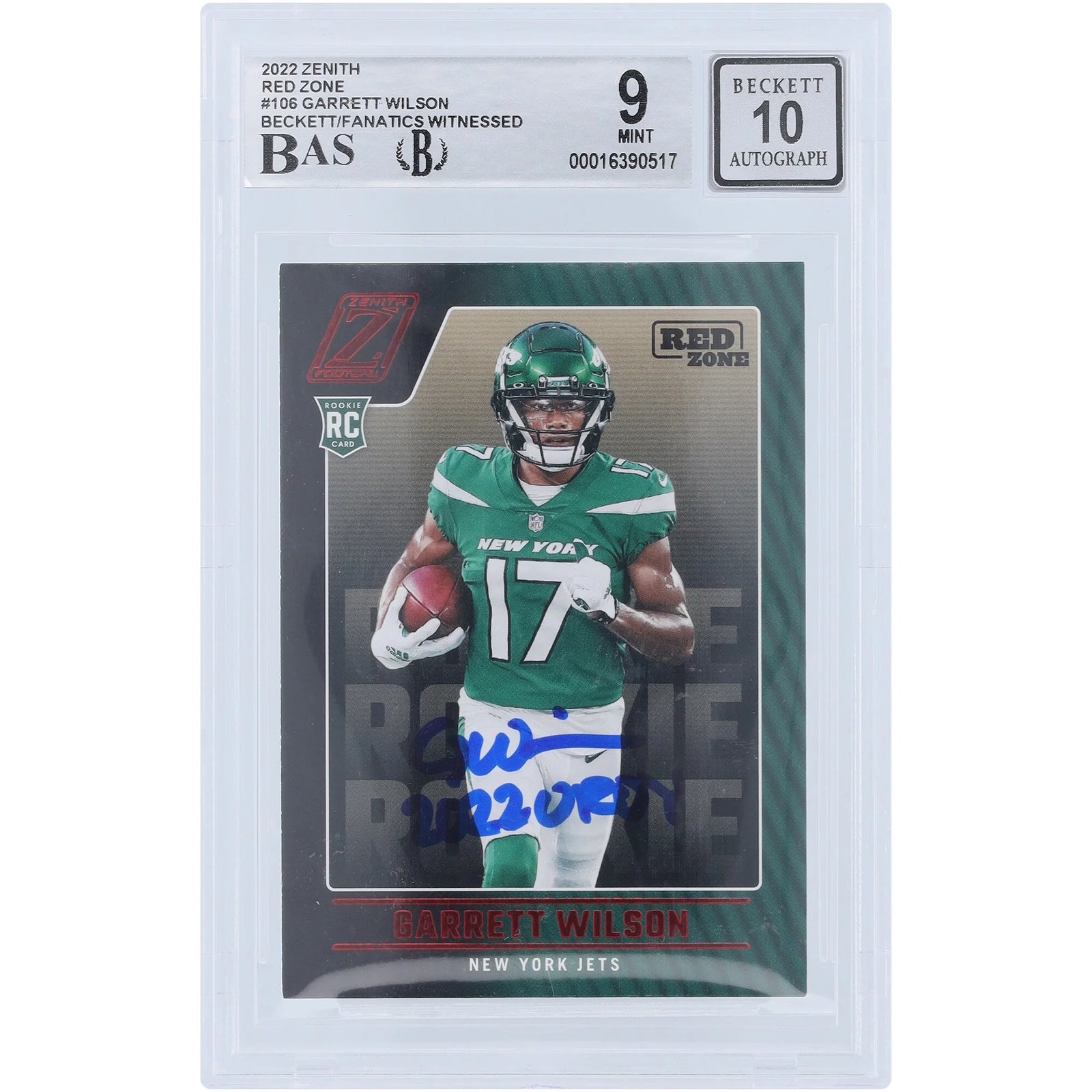 Garrett Wilson Signed 2022 Panini Zenith Red Zone Rookie #106 Card | Beckett Authenticated