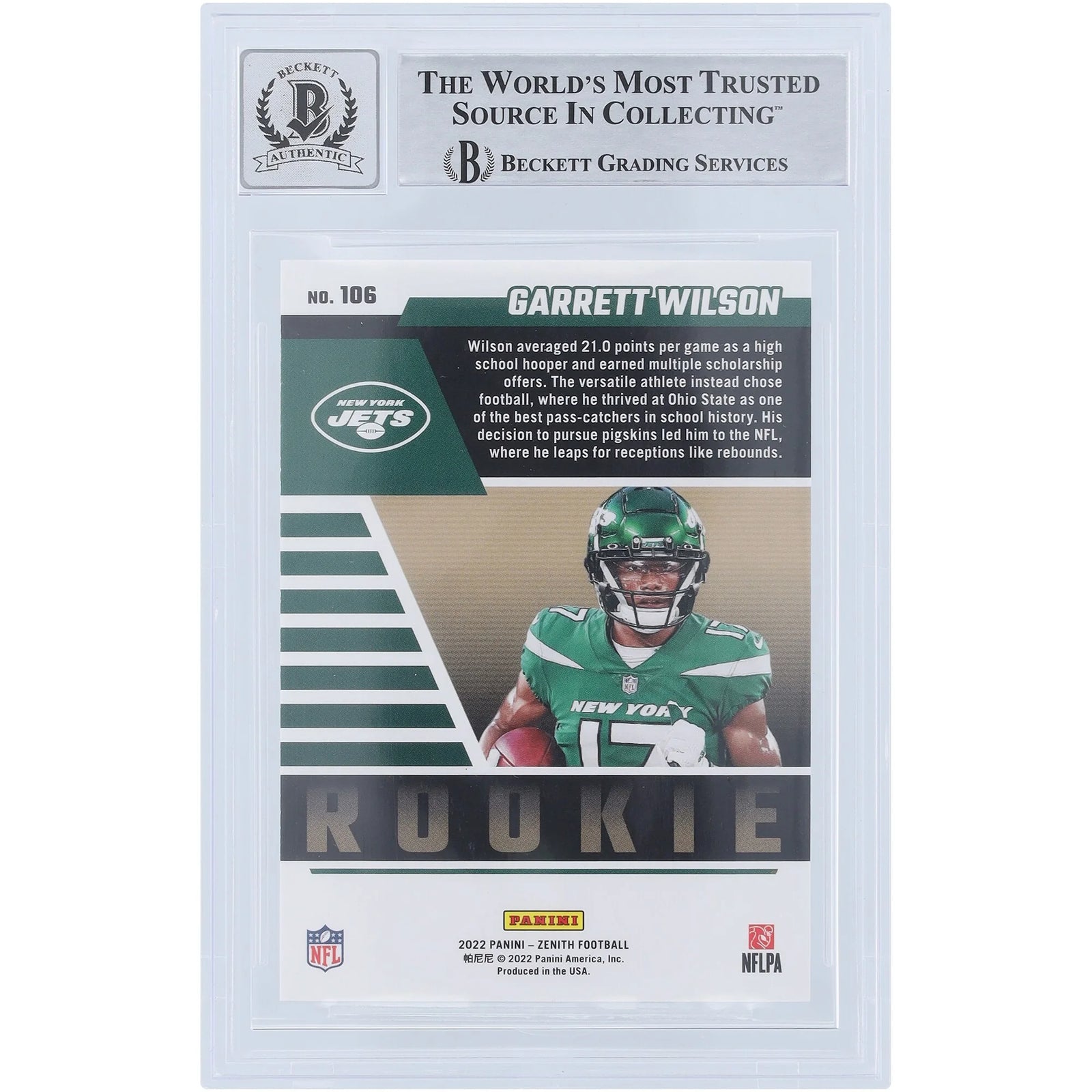 Garrett Wilson Signed 2022 Panini Zenith Red Zone Rookie #106 Card | Beckett Authenticated