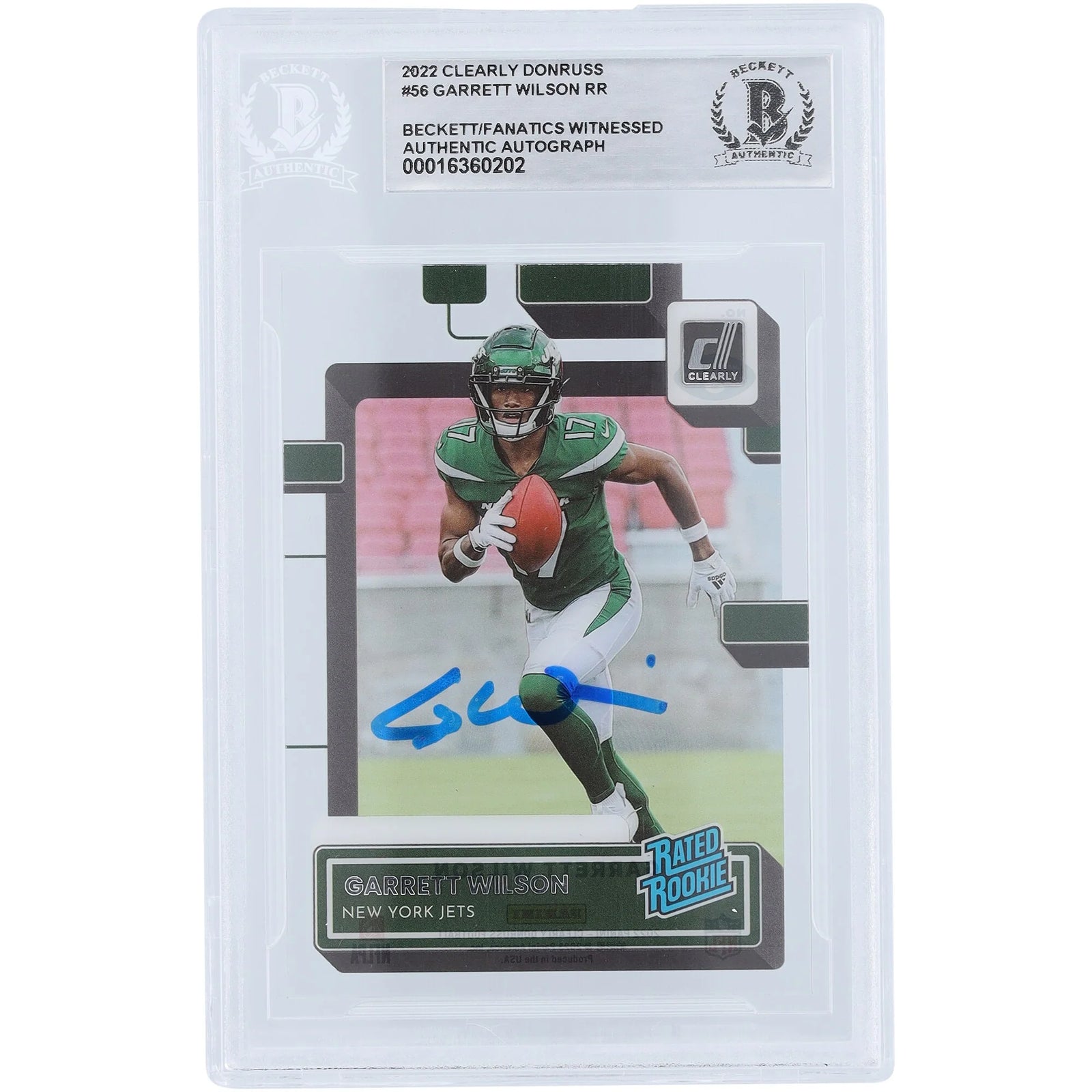 Garrett Wilson New York Jets Autographed 2022 Panini Clearly Donruss Rated Rookie #56 Beckett Fanatics Witnessed Authenticated Rookie Card - F2