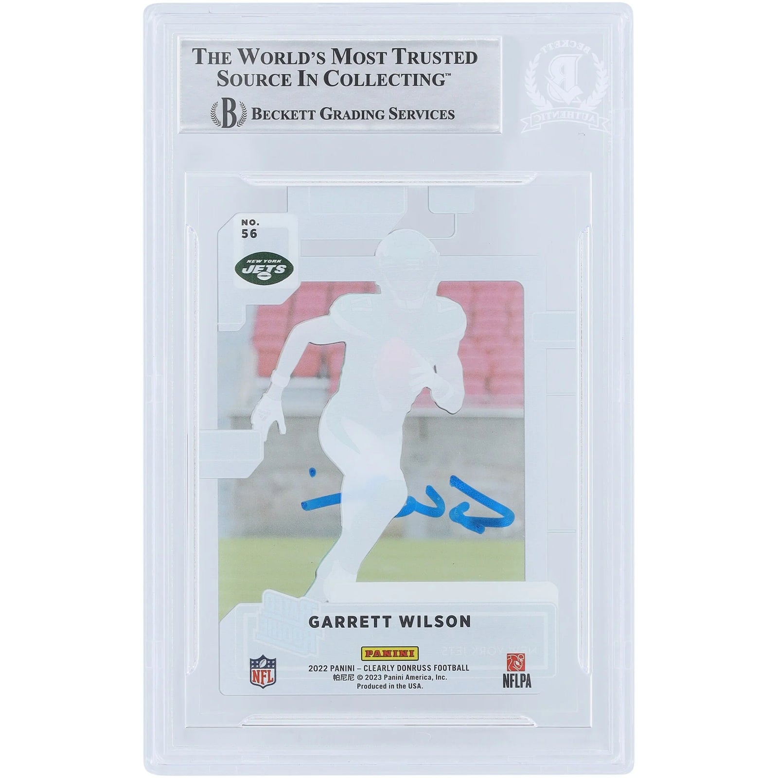 Garrett Wilson New York Jets Autographed 2022 Panini Clearly Donruss Rated Rookie #56 Beckett Fanatics Witnessed Authenticated Rookie Card - F2