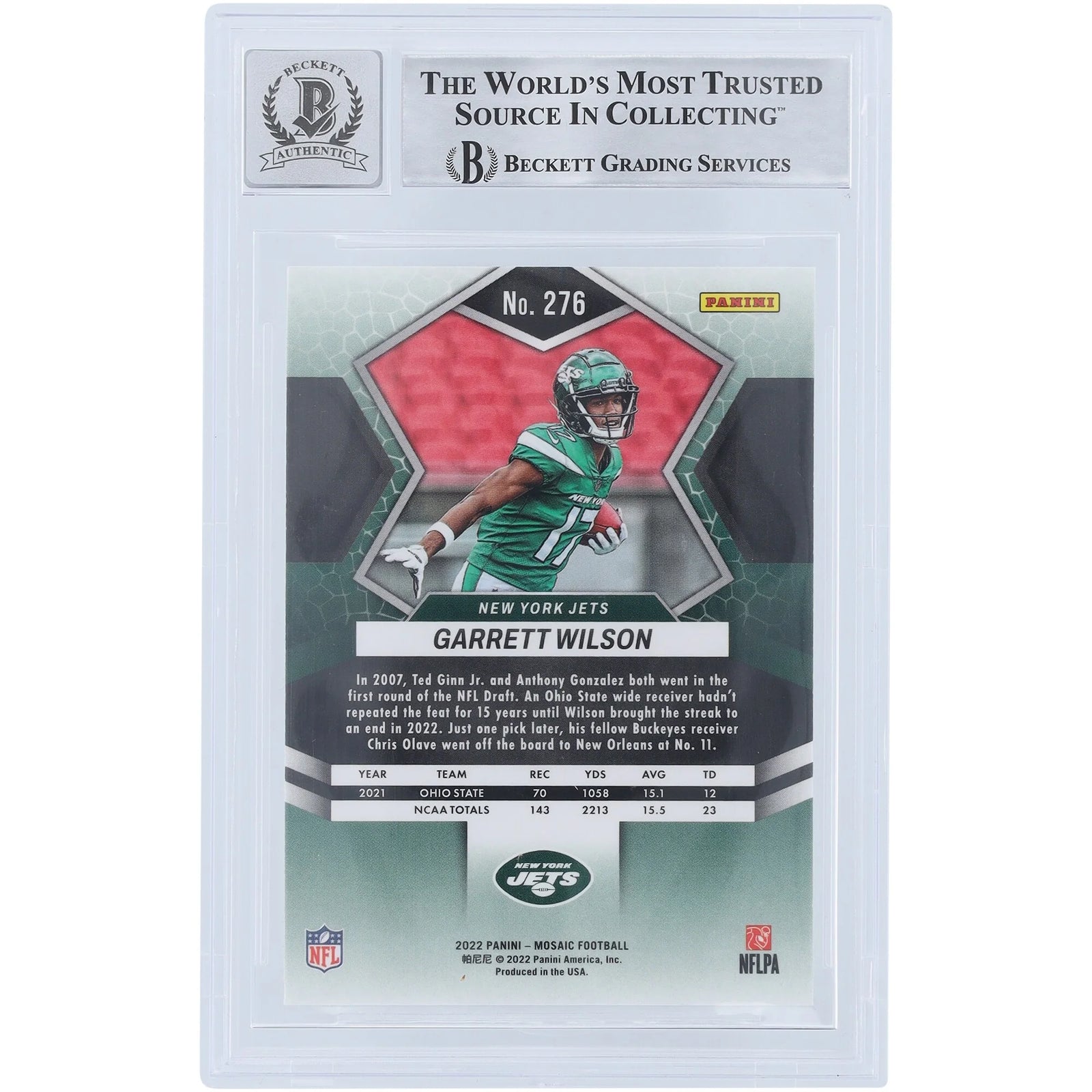Garrett Wilson Signed 2022 Panini Mosaic NFL Debut #276 Rookie Card | Beckett Authenticate