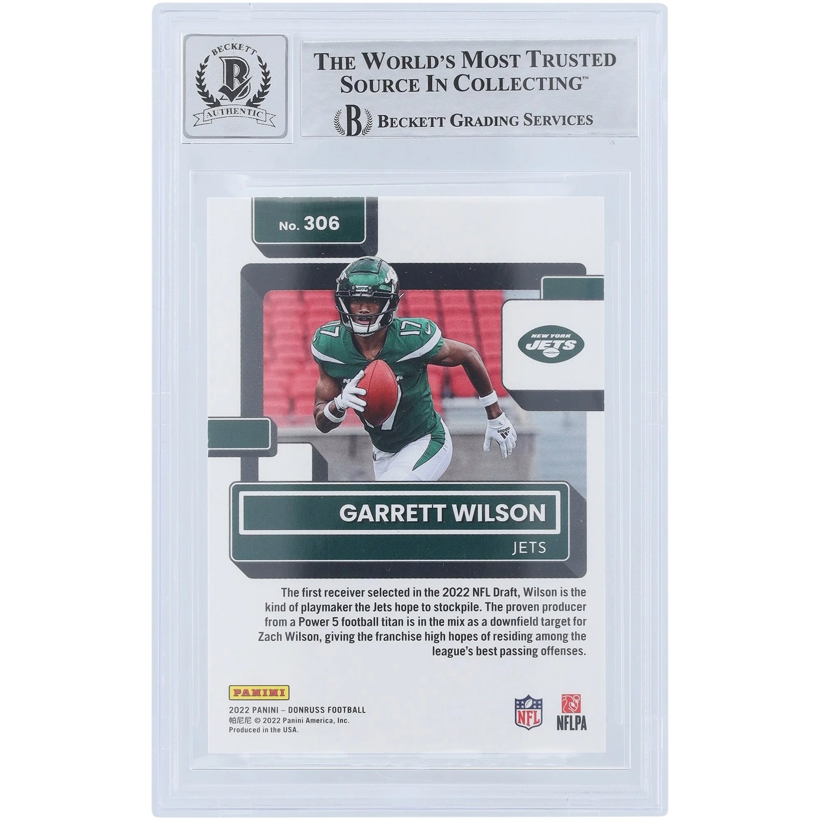 Garrett Wilson Signed 2022 Panini Donruss Rated Rookie #306 | Beckett Authenticated