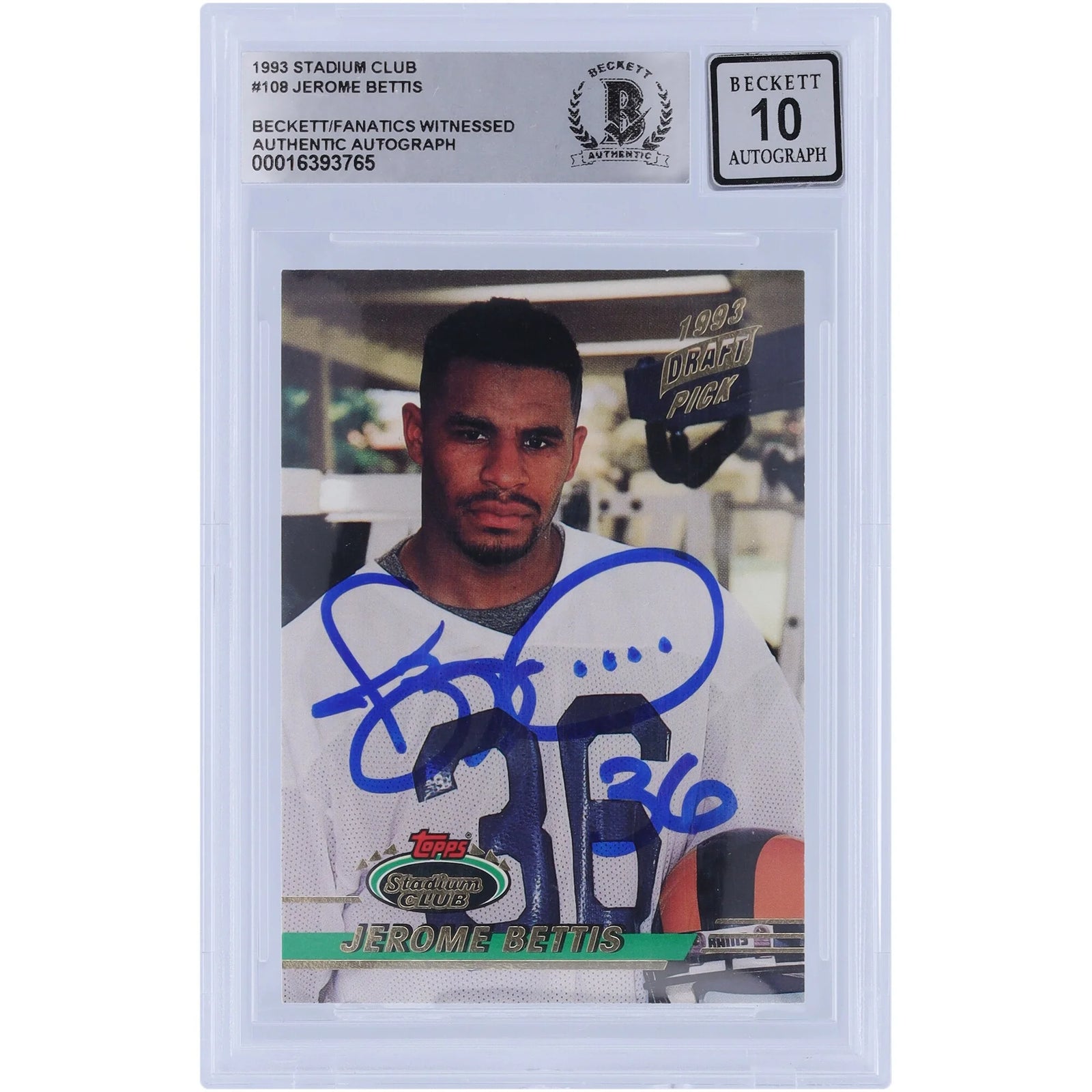 Jerome Bettis Signed 1993 Topps Stadium Club #108 Rookie Card | Beckett 10