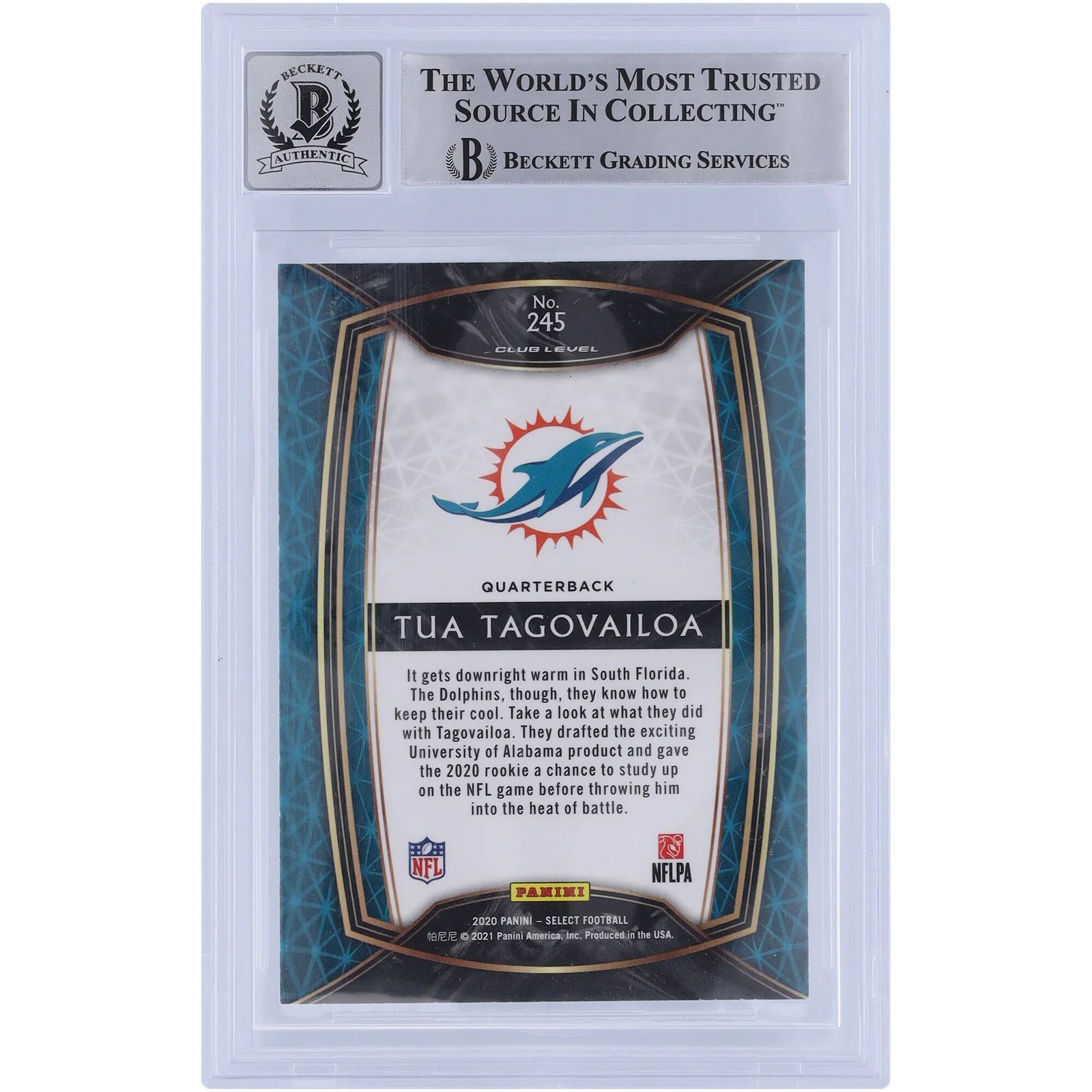 Tua Tagovailoa Signed 2020 Panini Select Club Level #245 Rookie Card | Beckett 10