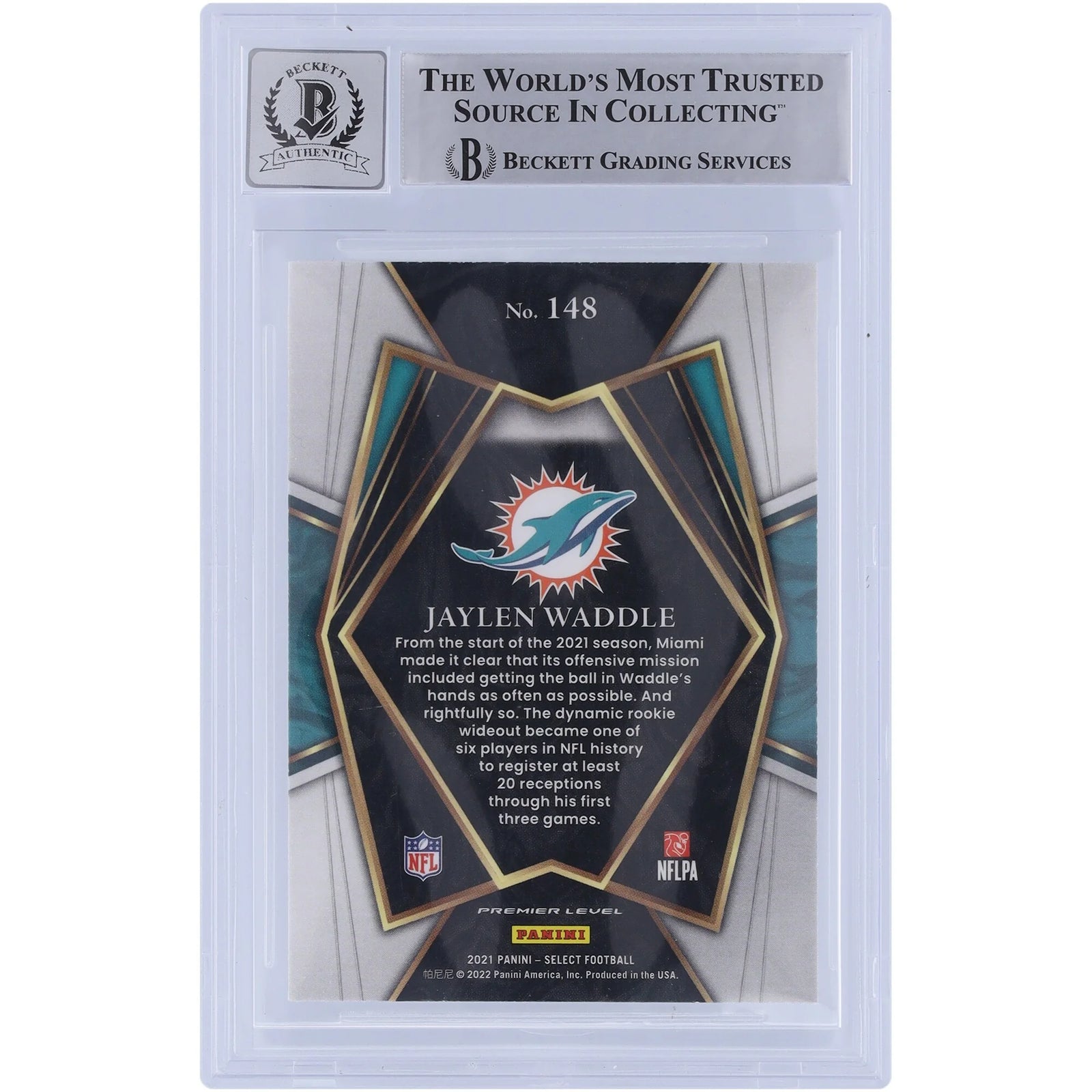 Jaylen Waddle Signed 2021 Panini Select Premier Level #148 Rookie Card | Beckett 10