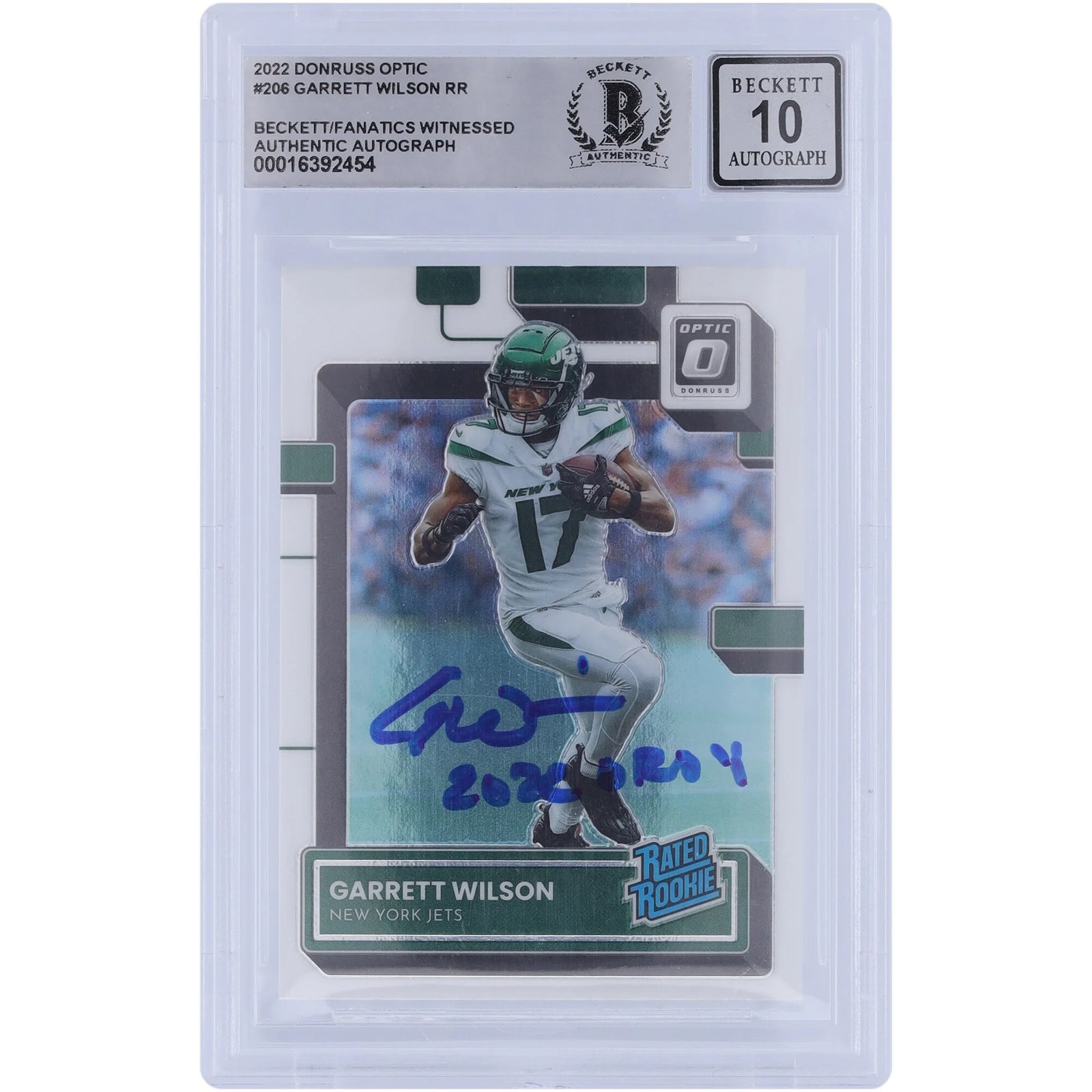 Garrett Wilson Signed 2022 Panini Donruss Optic Rookie #206 Card | Beckett 10