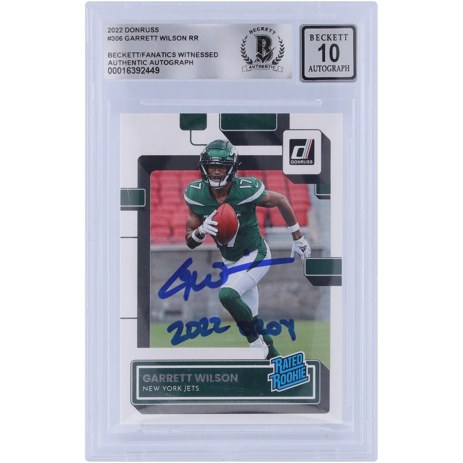 Garrett Wilson Signed 2022 Panini Donruss Rated Rookie #306 | 2022 OROY Inscription
