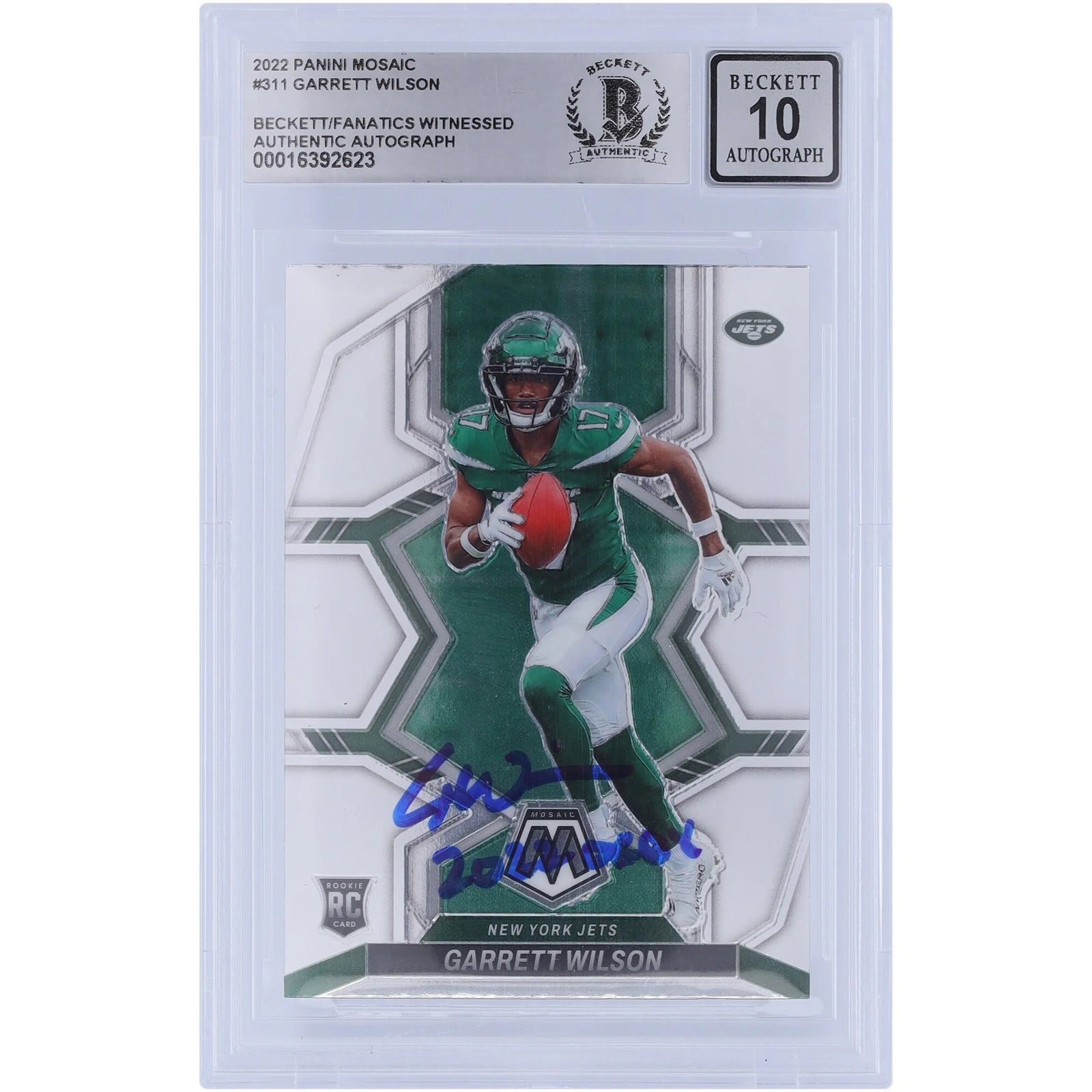 Garrett Wilson Signed 2022 Panini Mosaic #311 Rookie Card | Beckett 10