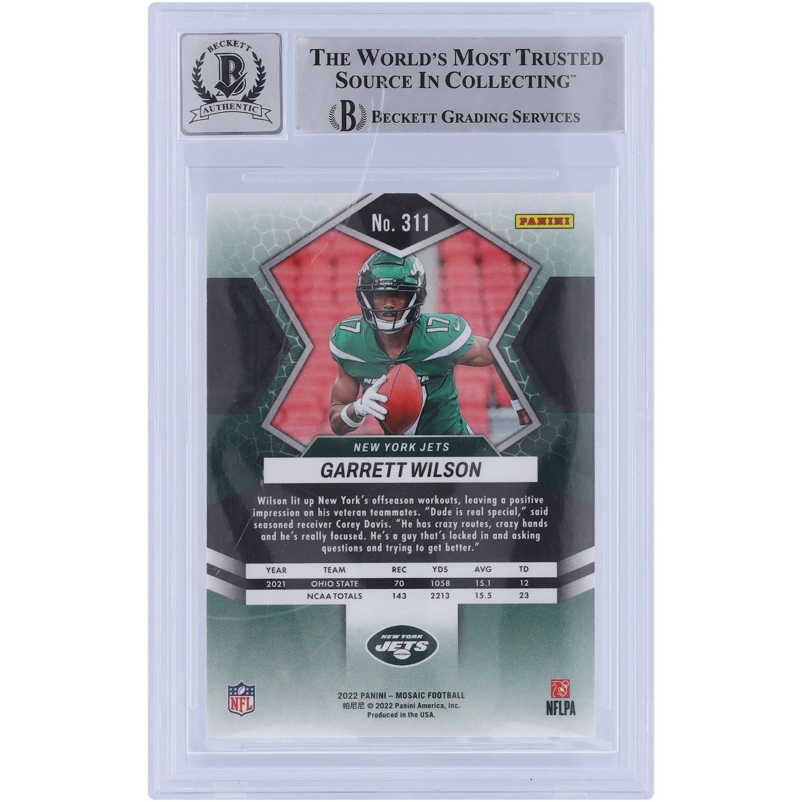 Garrett Wilson Signed 2022 Panini Mosaic #311 Rookie Card | Beckett 10