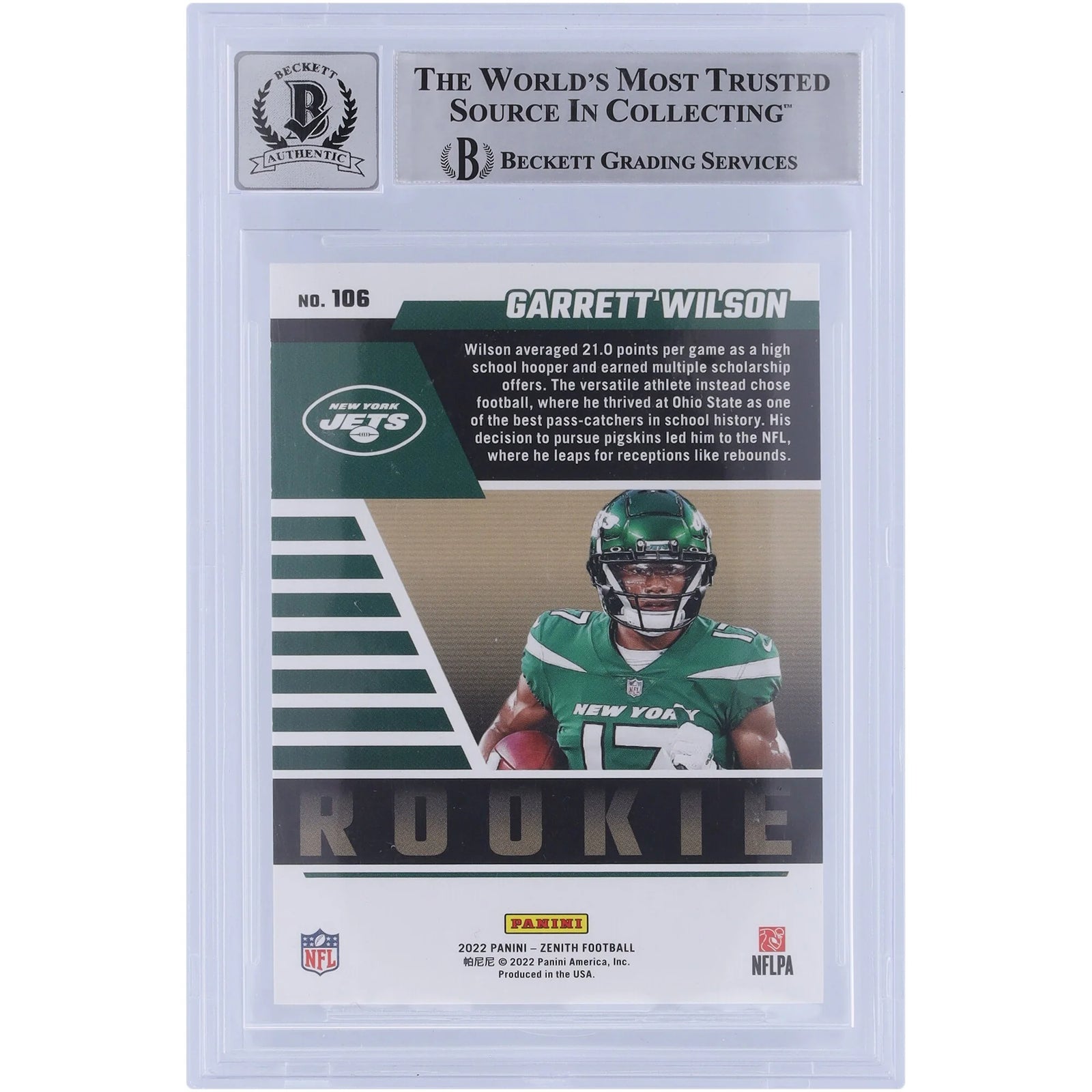 Garrett Wilson Signed 2022 Panini Zenith Red Zone #106 Rookie Card | Graded 10 with 2022 O