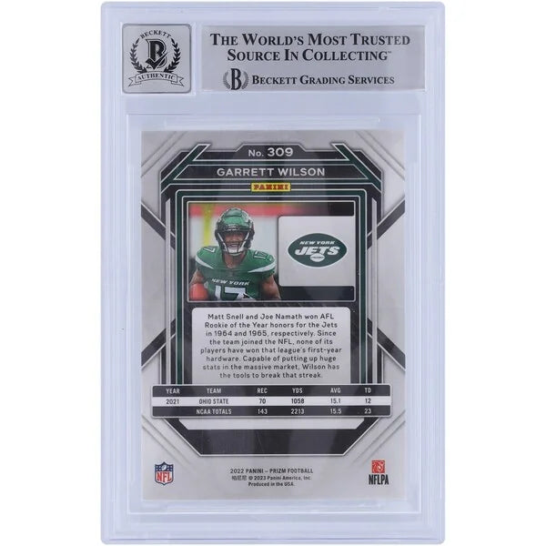 Garrett Wilson Signed 2022 Panini Prizm #309 Rookie Card | OROY Inscription