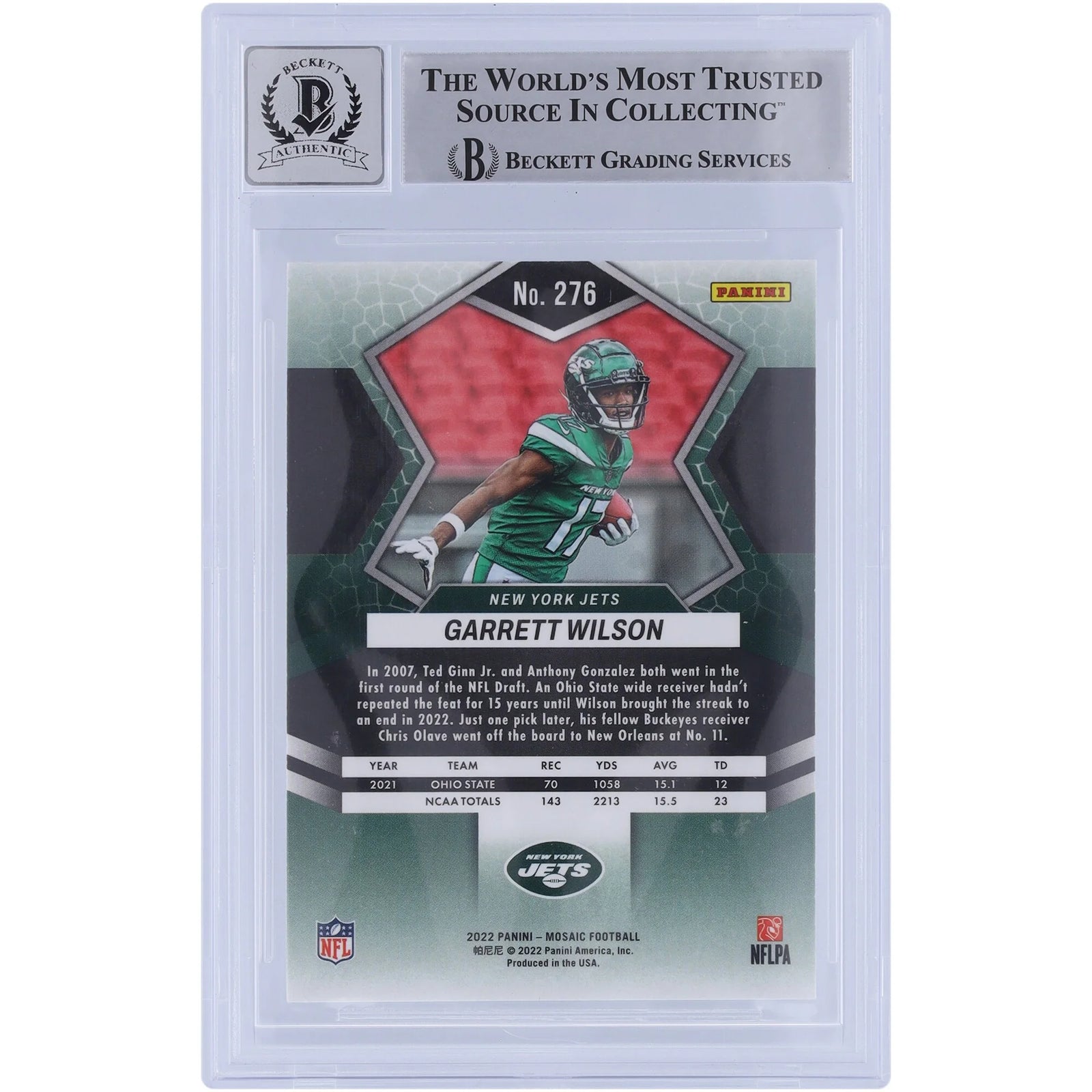 Garrett Wilson Signed 2022 Panini Mosaic NFL Debut #276 Rookie Card | Beckett Graded 10