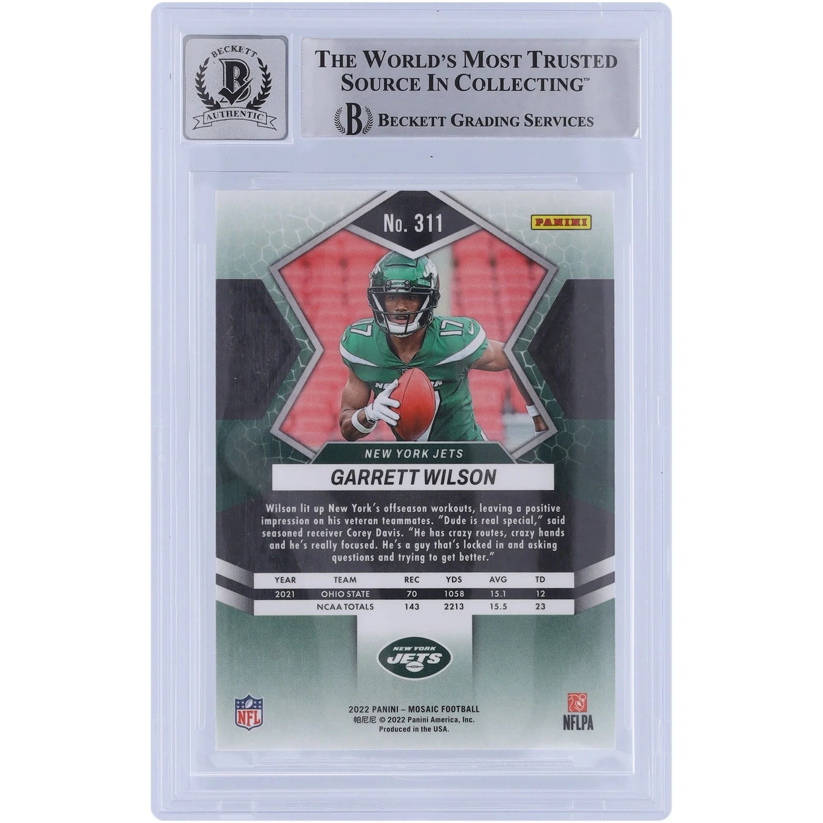 Garrett Wilson Signed 2022 Panini Mosaic #311 Rookie Card | Graded 10