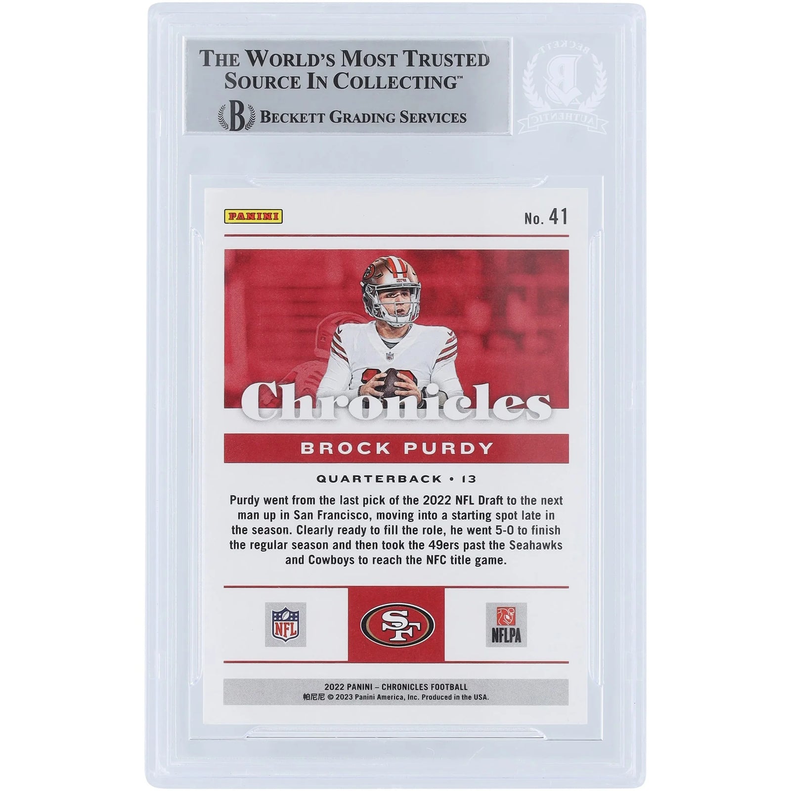Brock Purdy Signed 2022 Panini Chronicles Teal #41 Rookie Card | Beckett Authenticated