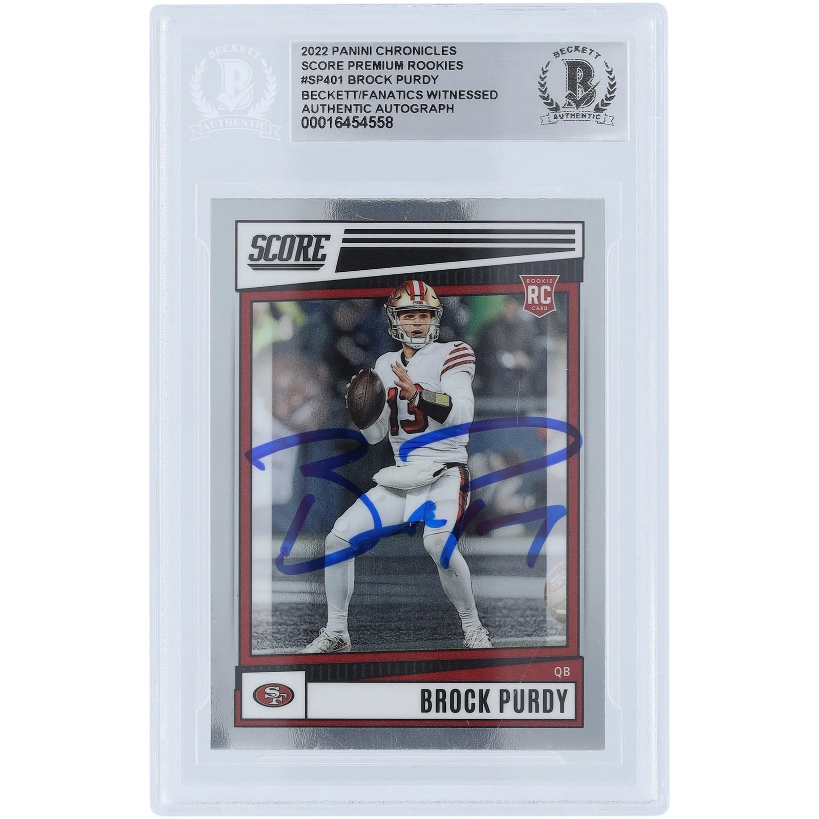 Brock Purdy Signed 2022 Panini Chronicles Score Premium Rookies #SP-401 | Beckett Authenti