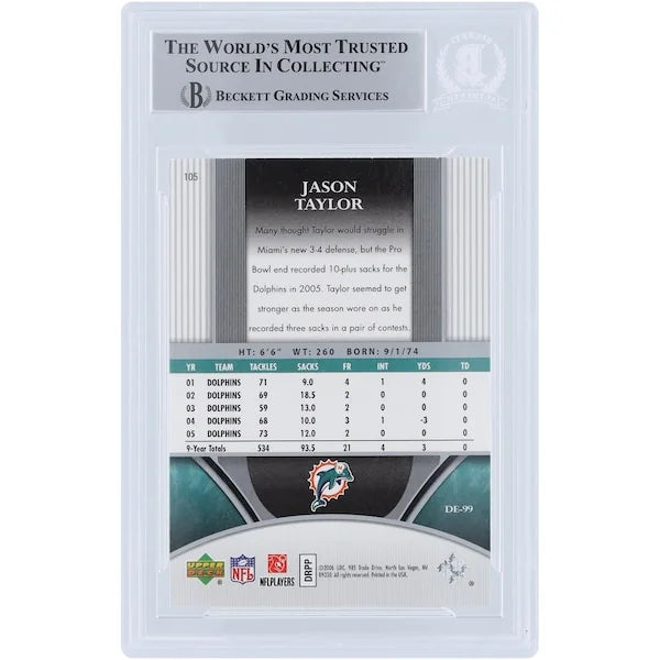 Jason Taylor Signed 2006 Upper Deck Ultimate Collection Card #105 | Limited #/525
