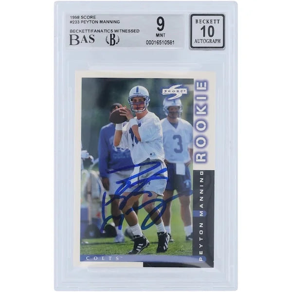 Peyton Manning Signed 1998 Score #233 Rookie Card | Beckett Graded 9