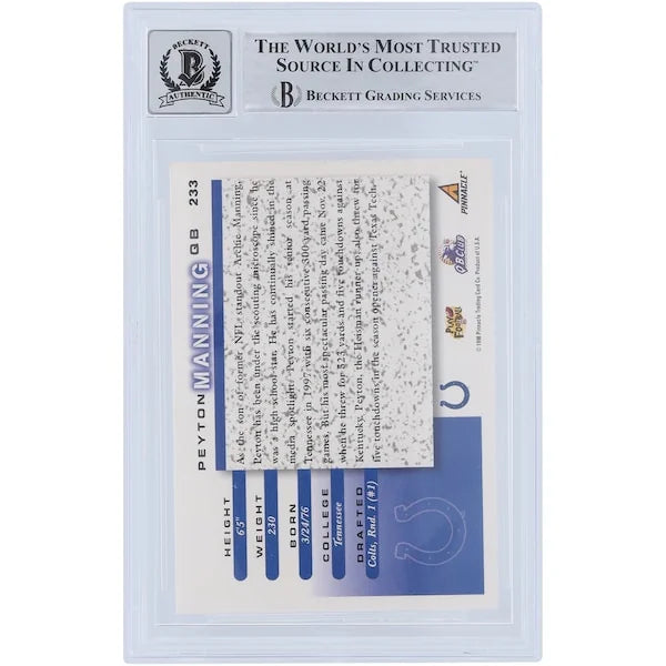 Peyton Manning Signed 1998 Score #233 Rookie Card | Beckett Graded 9