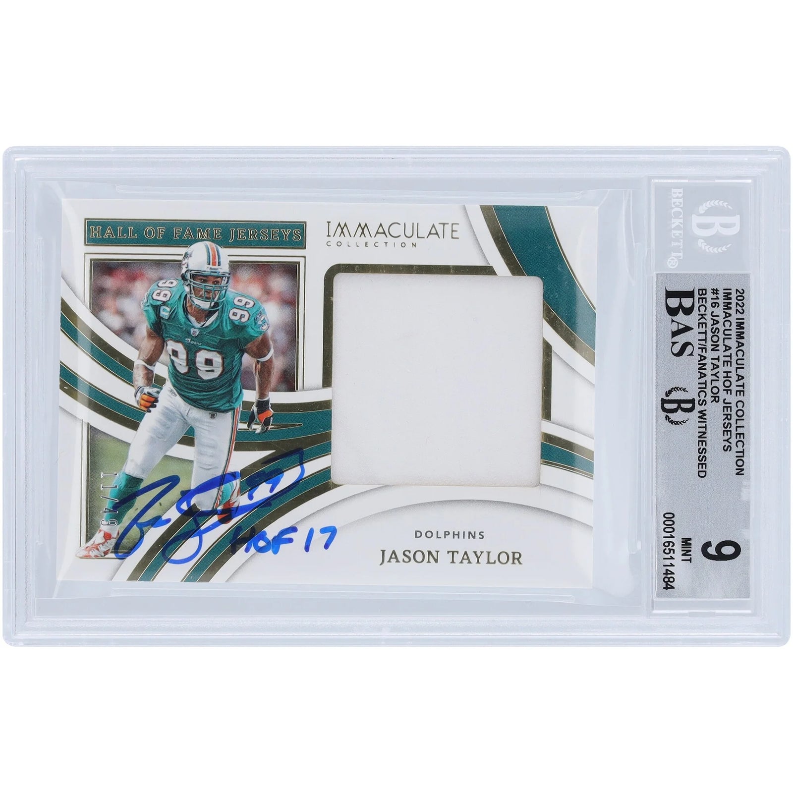Jason Taylor Signed 2022 Panini Immaculate HOF Jerseys Relic Card | #/49