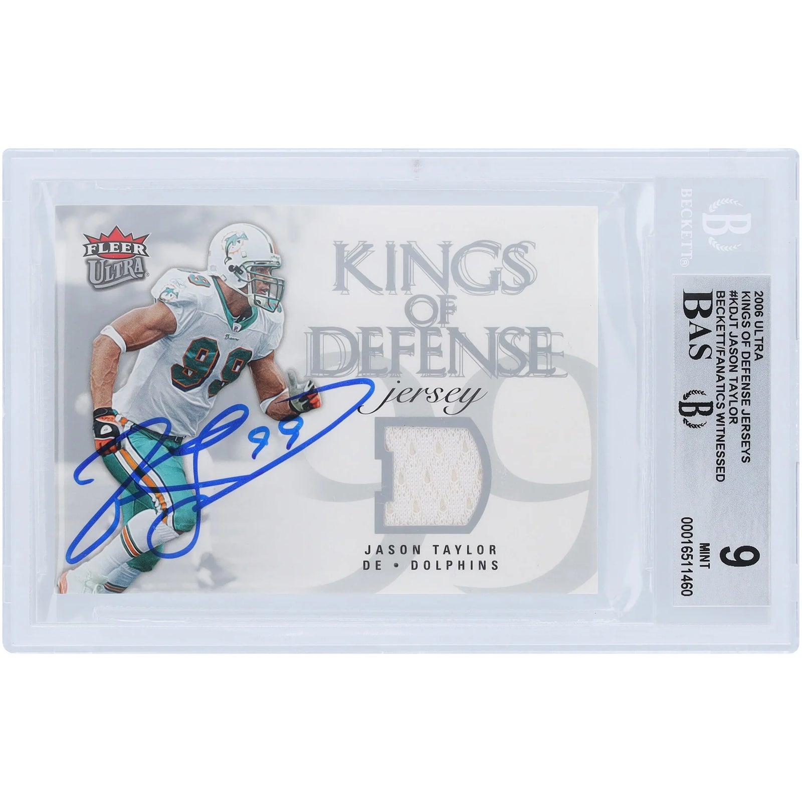 Jason Taylor Signed 2006 Fleer Ultra King of Defense Relic Card | Beckett Authenticated 9