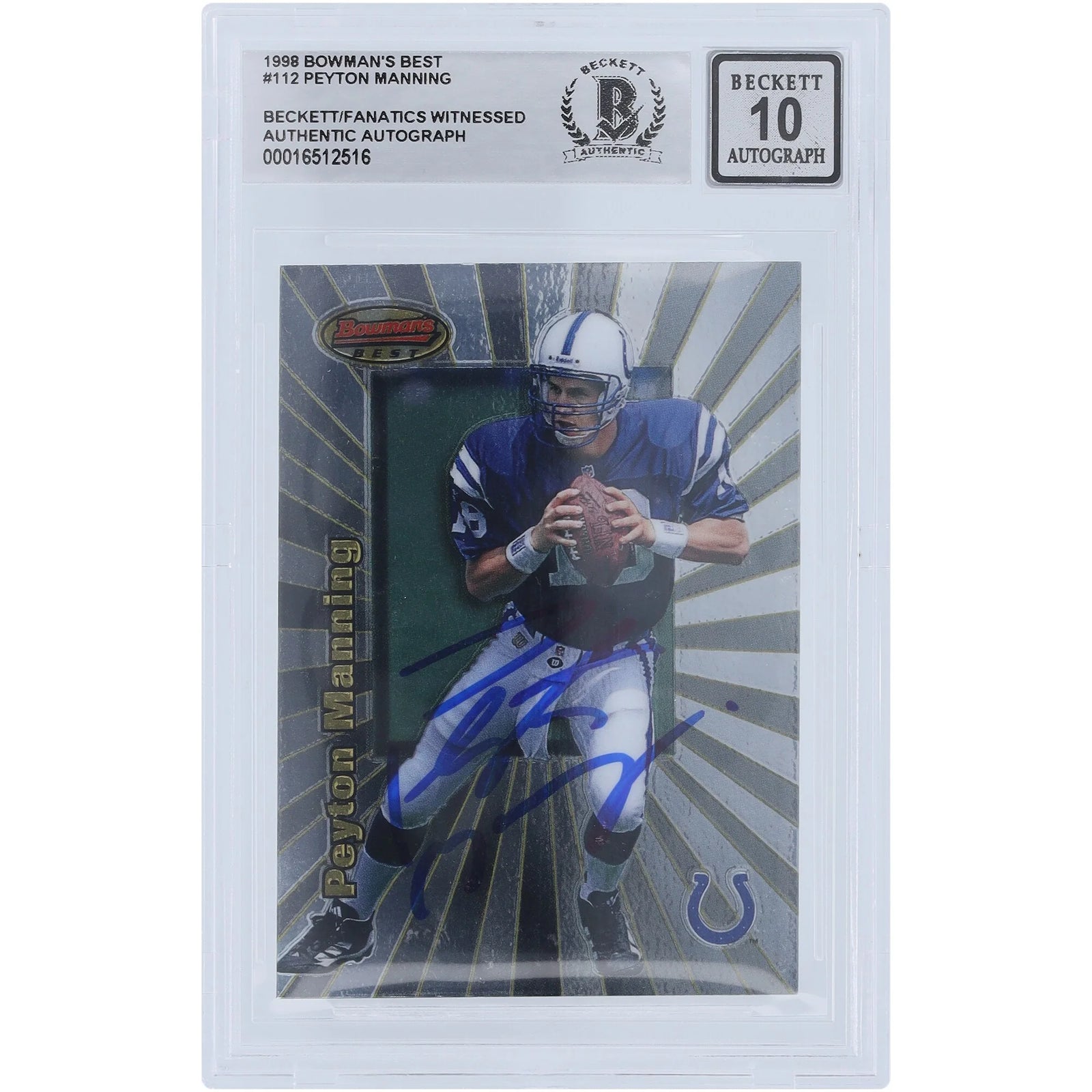 Peyton Manning Signed 1998 Bowman's Best #112 Rookie Card | Graded 10