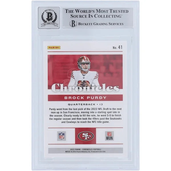 Brock Purdy Signed 2022 Panini Chronicles #41 Rookie Card | Beckett 10