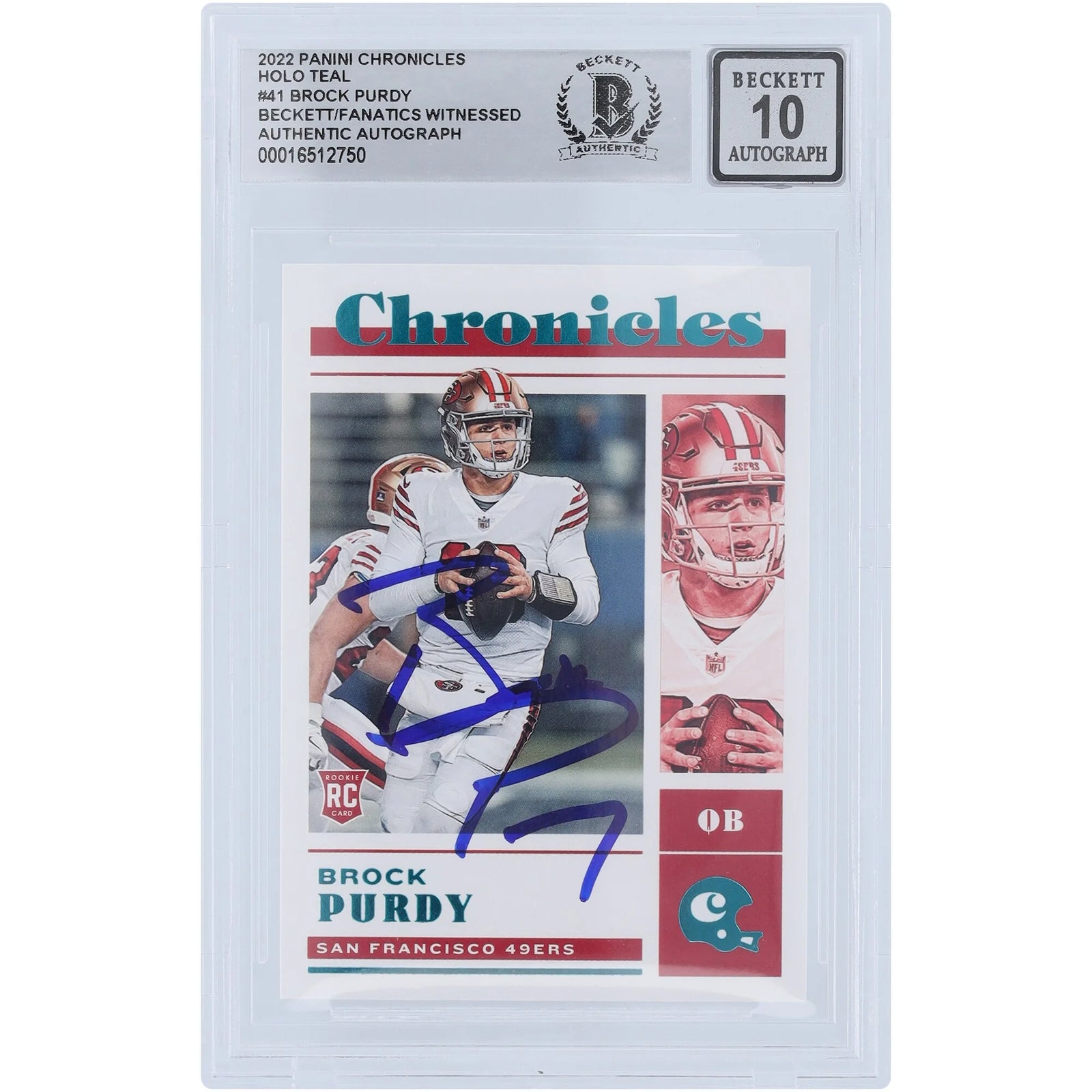 Brock Purdy Signed 2022 Panini Chronicles #41 Rookie Card | Beckett 10