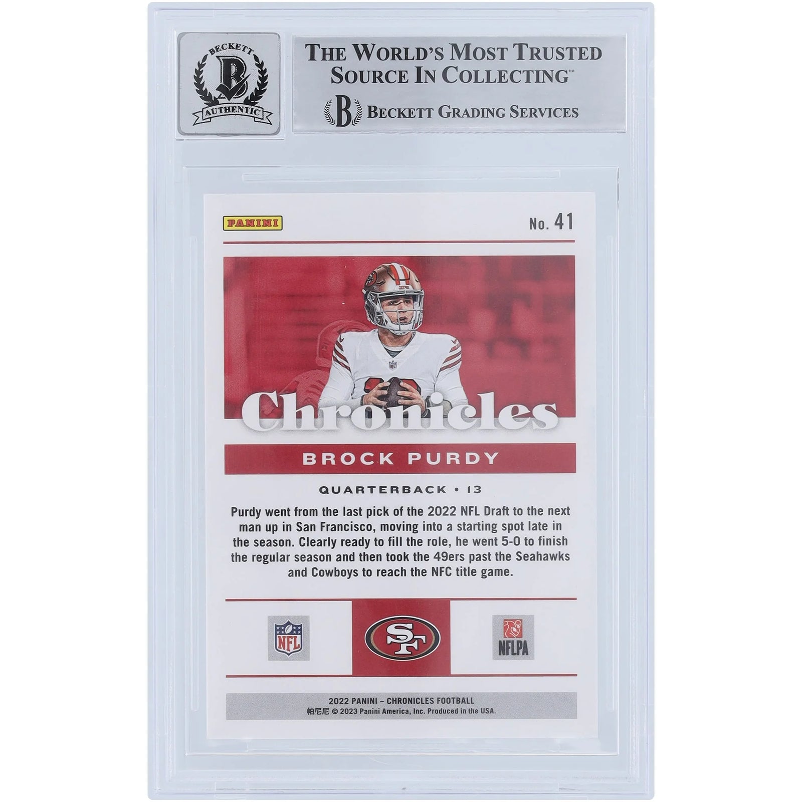 Brock Purdy Signed 2022 Panini Chronicles #41 Rookie Card | Beckett 10