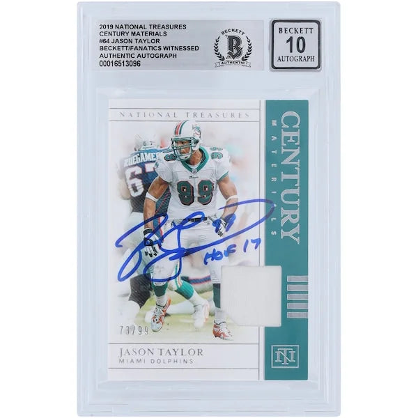 Jason Taylor Signed 2019 Panini National Treasures Card | HOF 17 Inscription