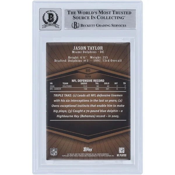 Jason Taylor Signed 2007 Topps Triple Threads Sepia #80 | Beckett Authenticated