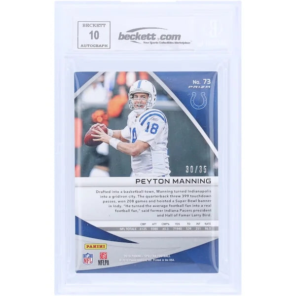 Peyton Manning Signed 2019 Panini Spectra Neon Green #73 Card | Graded 10