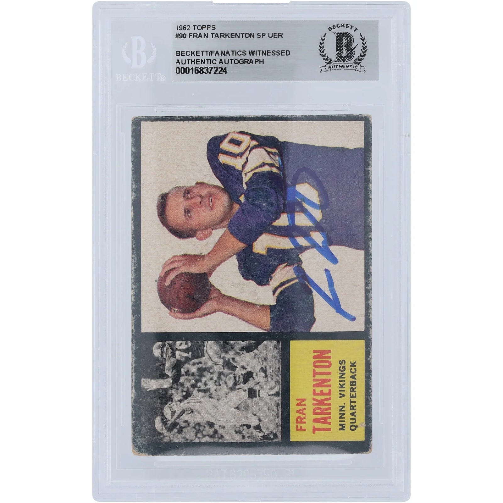 Fran Tarkenton Signed 1962 Topps #90 Rookie Card | Beckett Authenticated