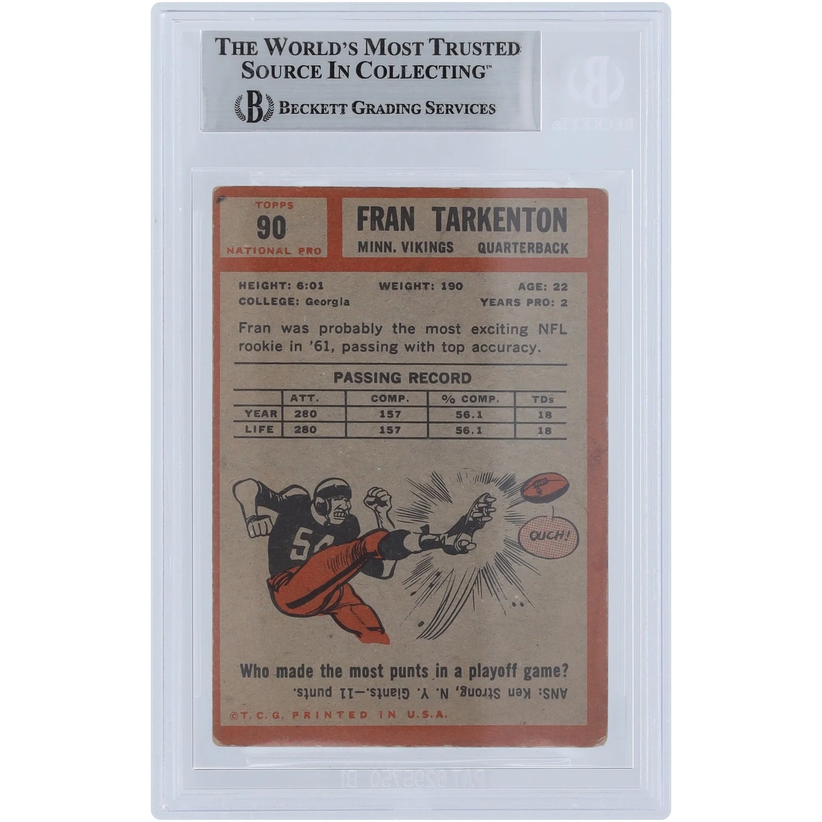 Fran Tarkenton Signed 1962 Topps #90 Rookie Card | Beckett Authenticated