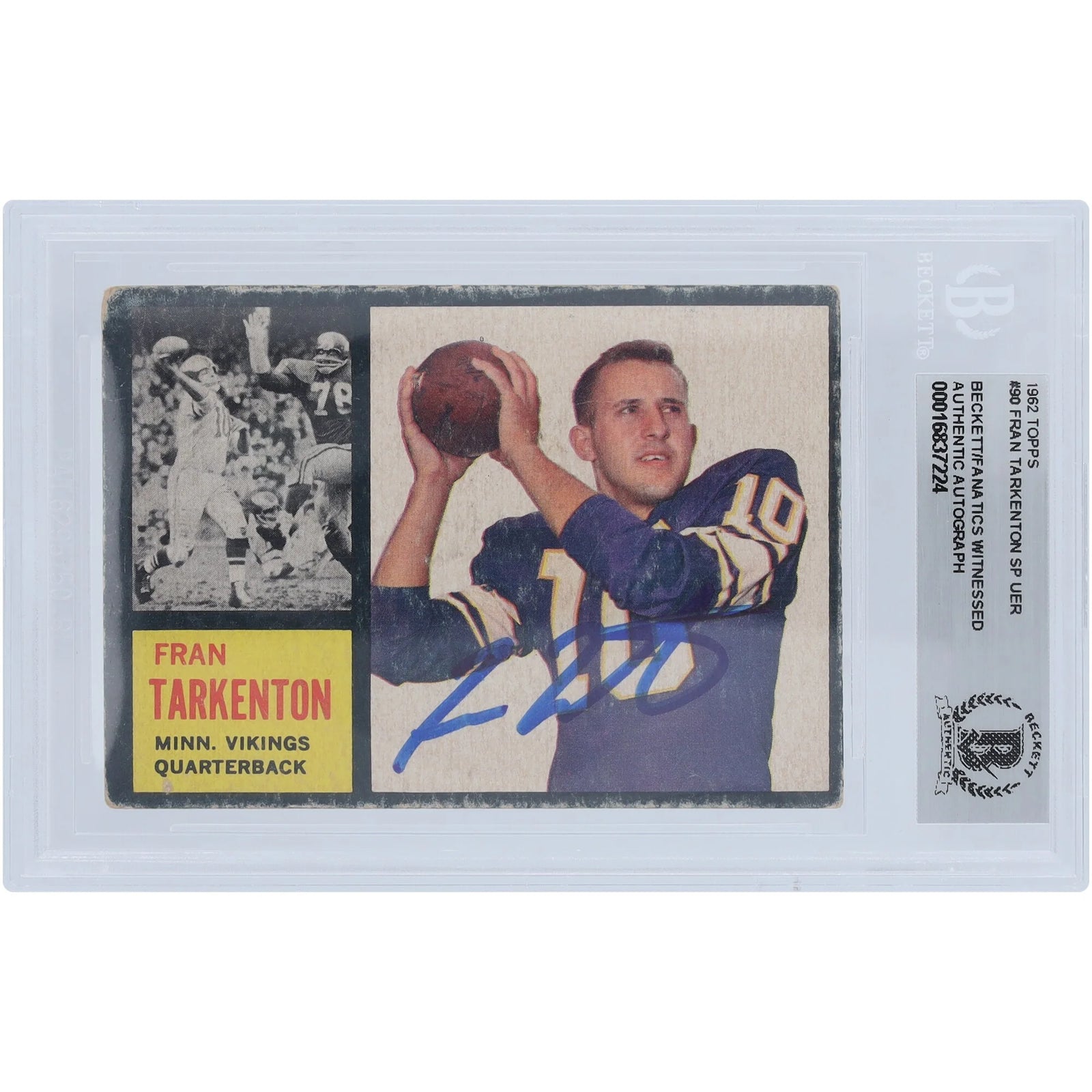 Fran Tarkenton Signed 1962 Topps #90 Rookie Card | Beckett Authenticated