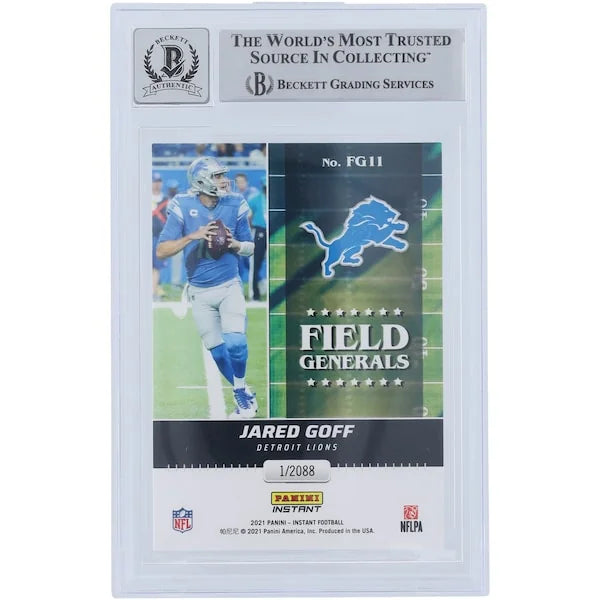 Jared Goff Signed 2021 Panini Instant Field Generals Card | 2088 Beckett Authenticated 9