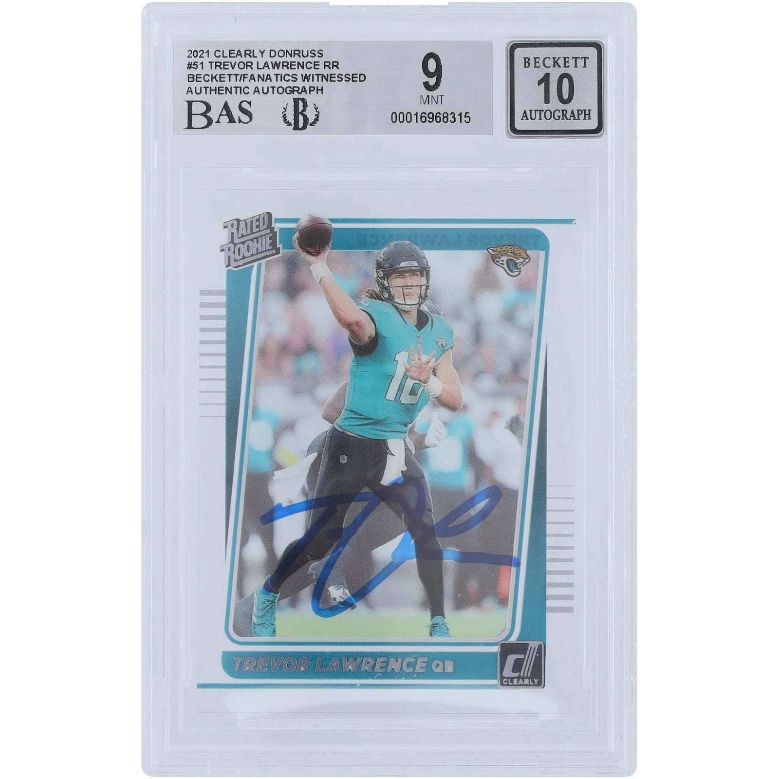 Trevor Lawrence Signed 2021 Panini Clearly Donruss Rookie Card #51 | Beckett Graded 9