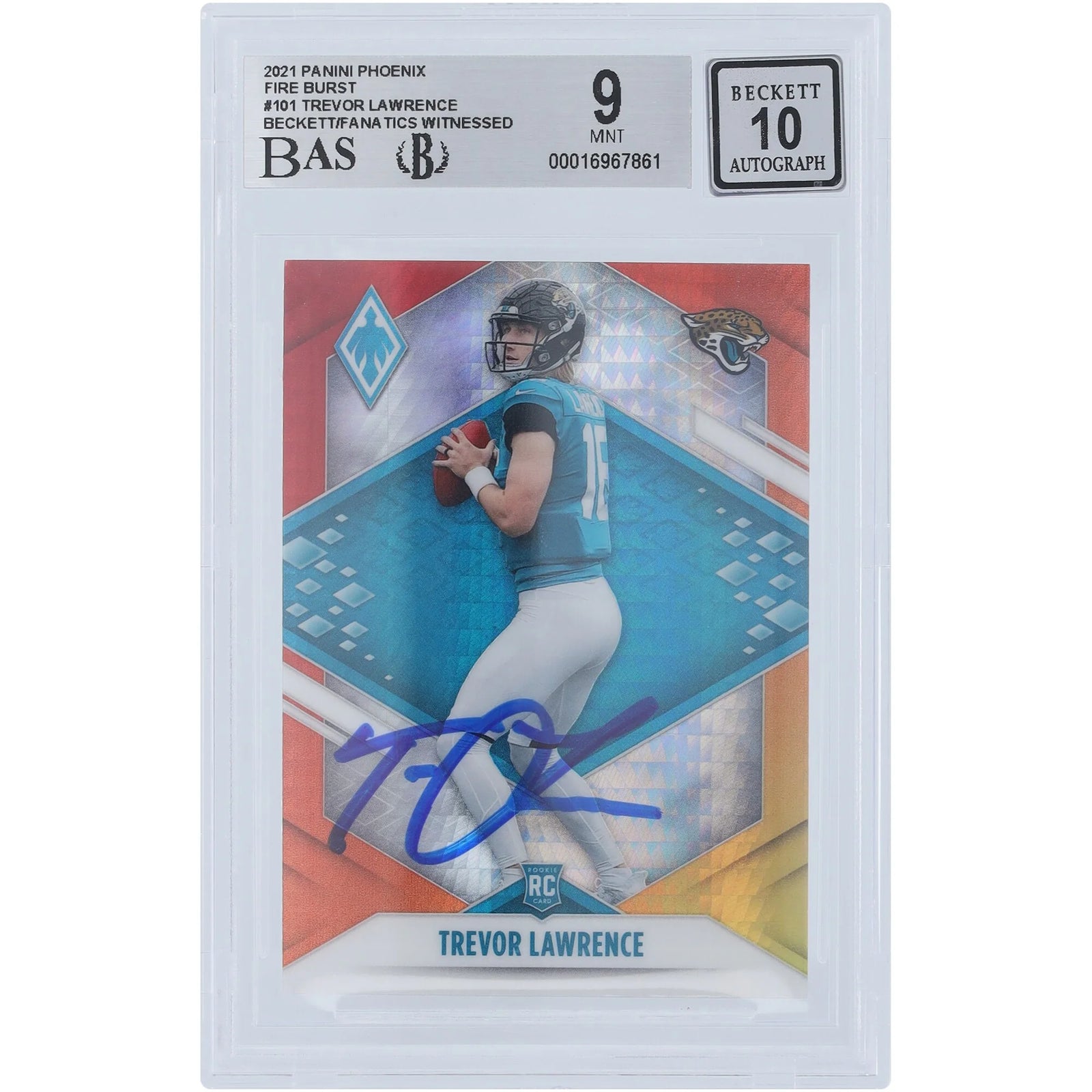 Trevor Lawrence Signed 2021 Panini Phoenix Fire Burst Rookie #101 Card | Beckett Graded 9