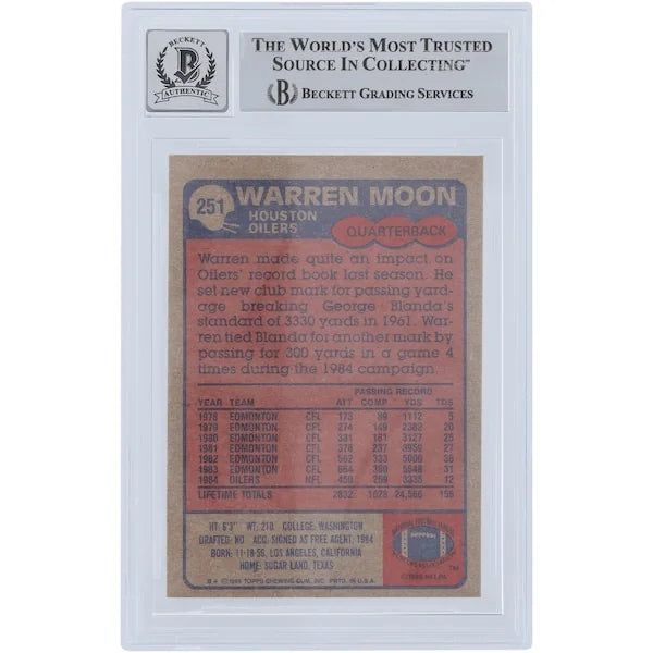 Warren Moon Signed 1985 Topps #251 Rookie Card | Beckett 10