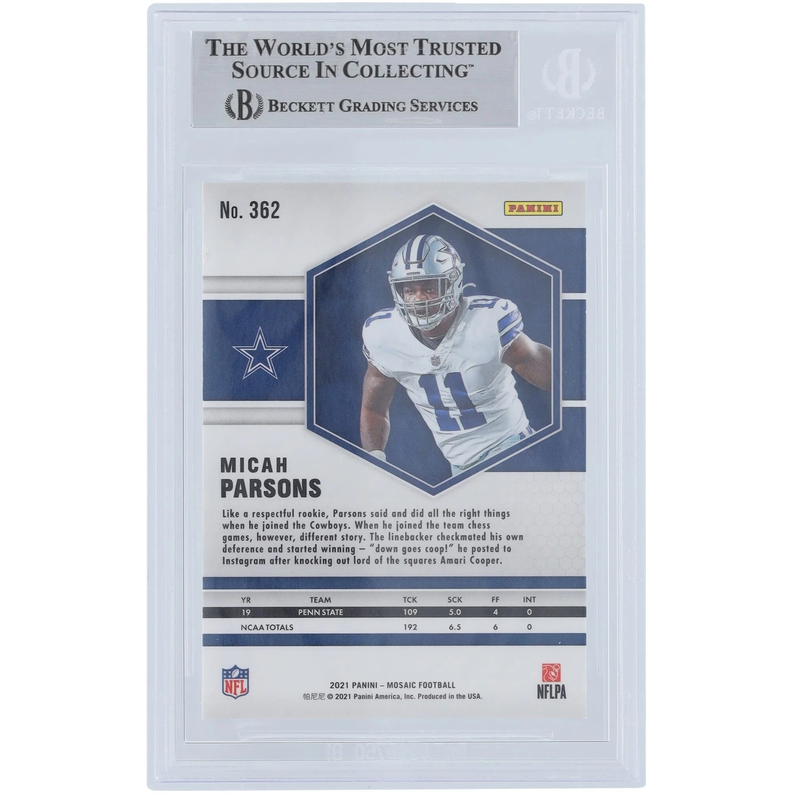 Micah Parsons Signed 2021 Panini Mosaic #362 Rookie Card | Beckett Authenticated