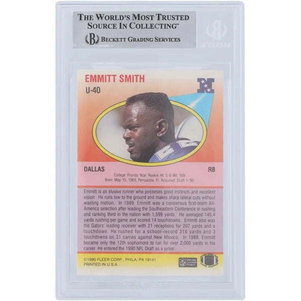 Emmitt Smith Signed 1990 Fleer Update #U-40 Rookie Card | Beckett Authenticated