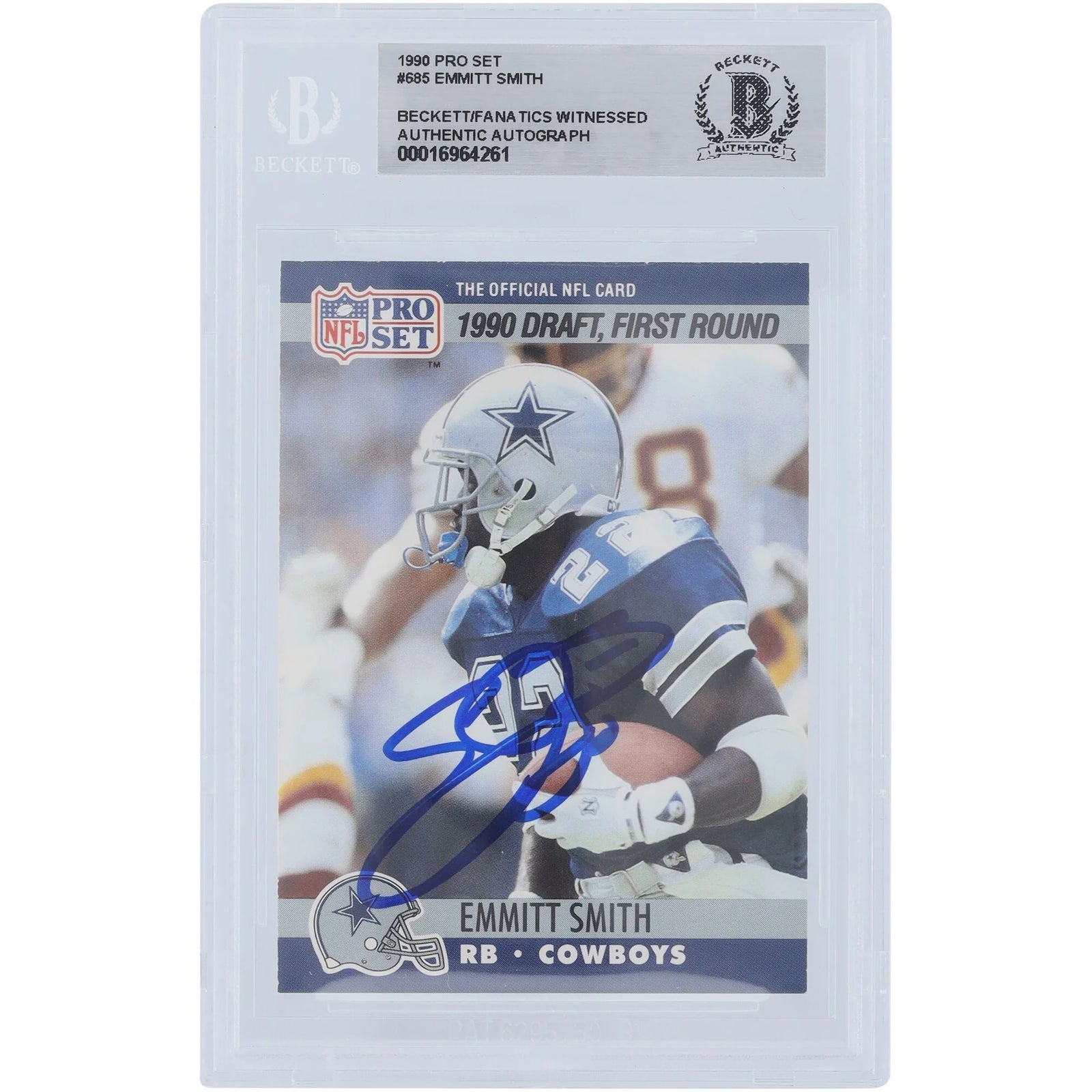 Emmitt Smith Dallas Cowboys Autographed 1990 Pro Set #685 Beckett Fanatics Witnessed Authenticated Rookie Card - F2