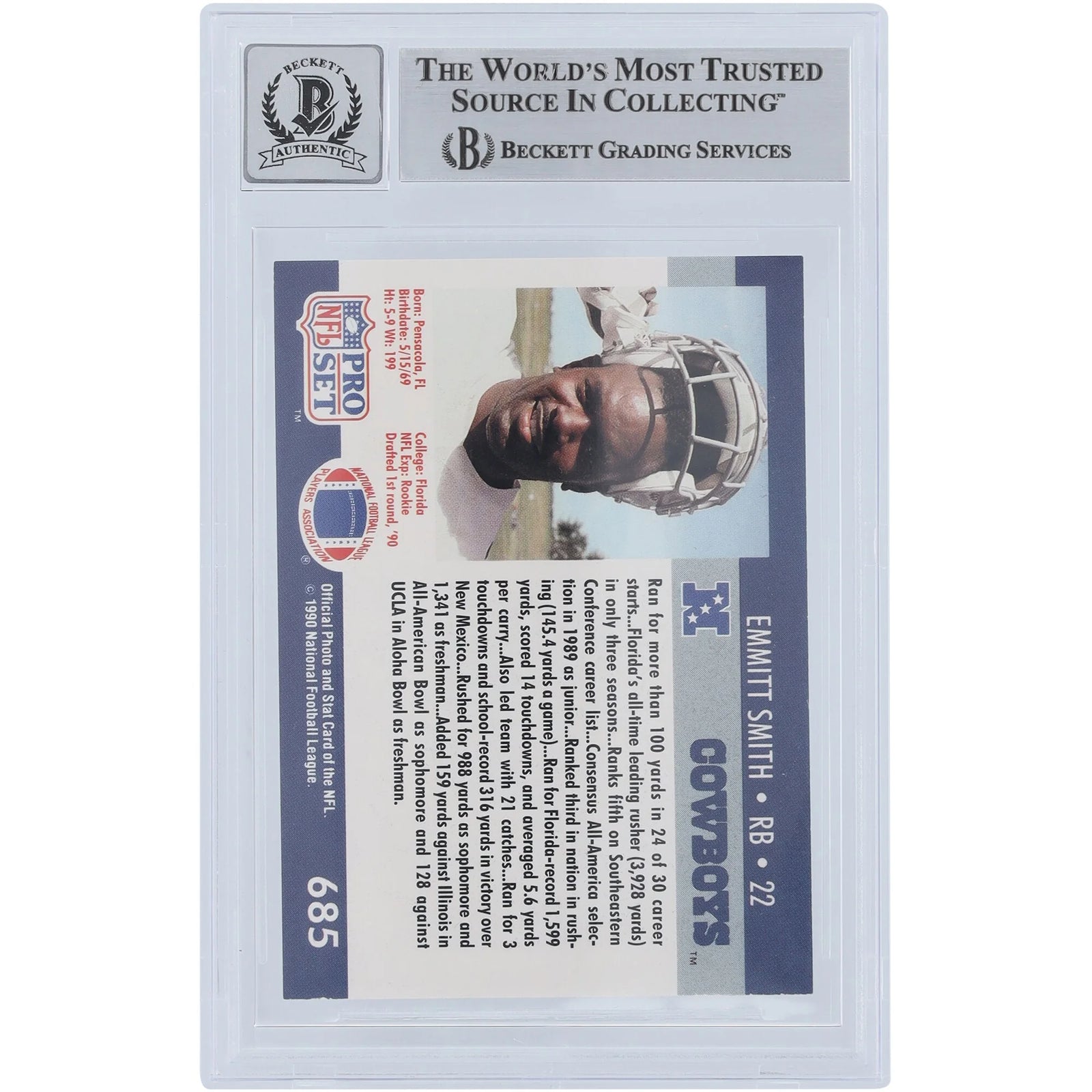 Emmitt Smith Signed 1990 Pro Set #685 Rookie Card | Beckett Authenticated