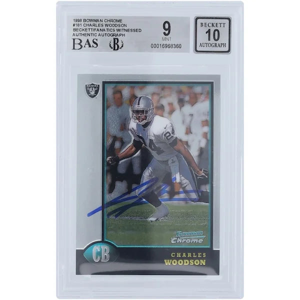 Charles Woodson Signed 1998 Bowman Chrome #181 Rookie Card | Beckett 9