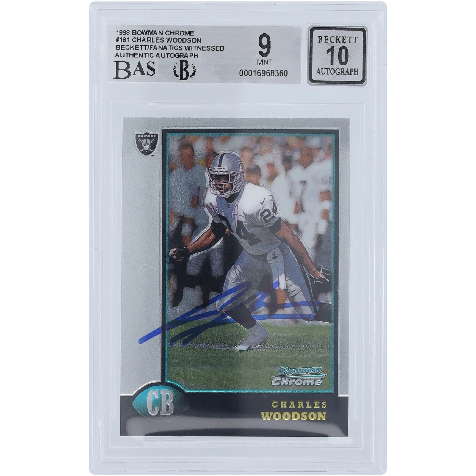 Charles Woodson Signed 1998 Bowman Chrome #181 Rookie Card | Beckett 9