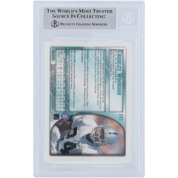 Charles Woodson Oakland Raiders Autographed 1998 Bowman Chrome #181 Beckett Fanatics Witnessed Authenticated Rookie Card - F2